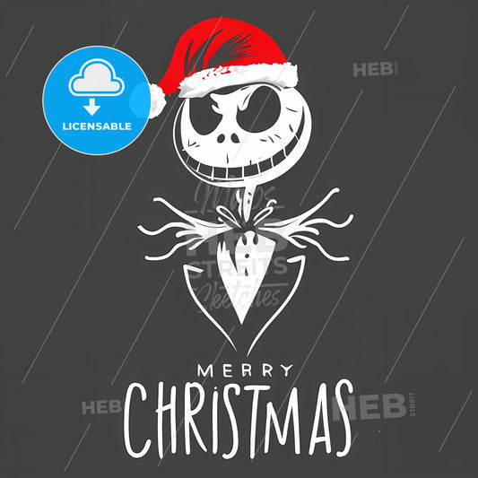 Merry Christmas - A White Text On A Black Background With A Cartoon Character Wearing A Santa Hat