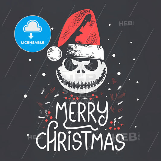 Merry Christmas - A Black And White Image Of A Cartoon Character Wearing A Red Hat