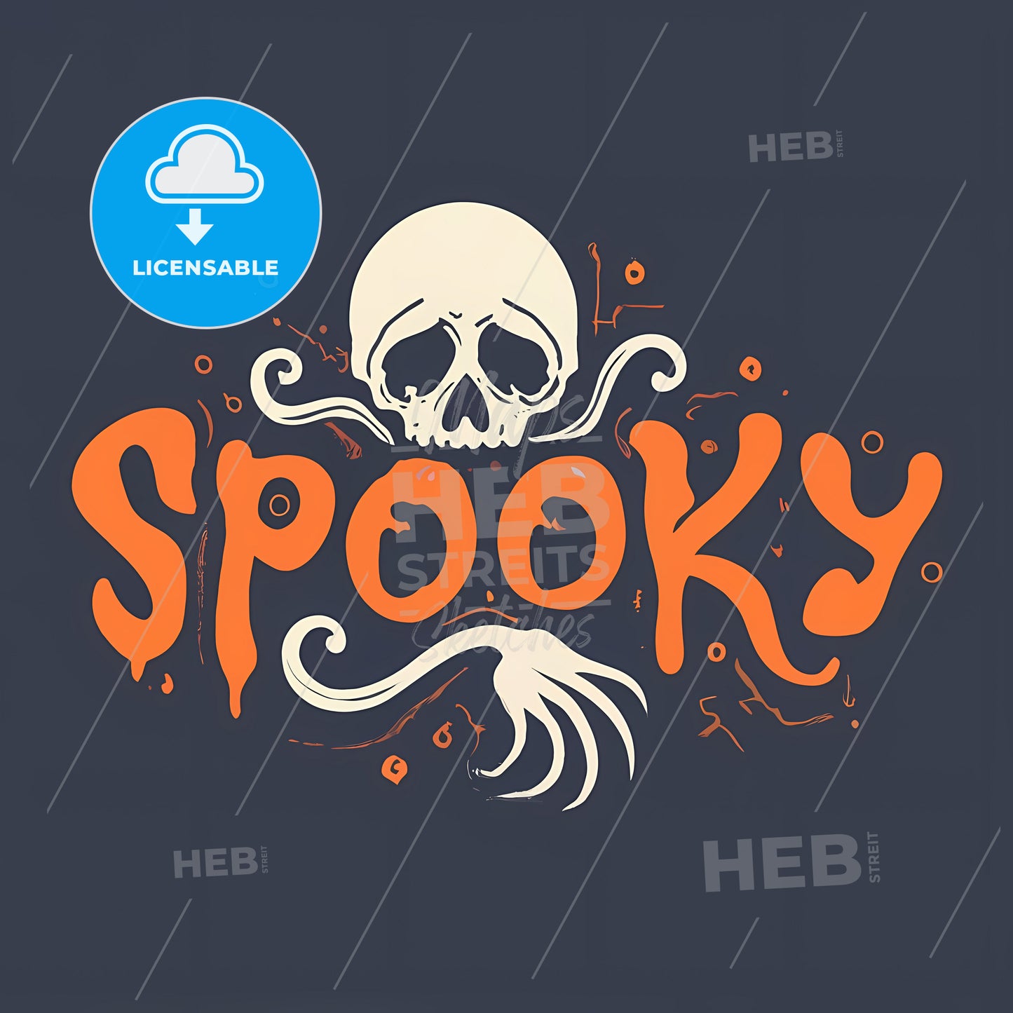 Spooky - A White Skull With Orange Letters And A Black Background