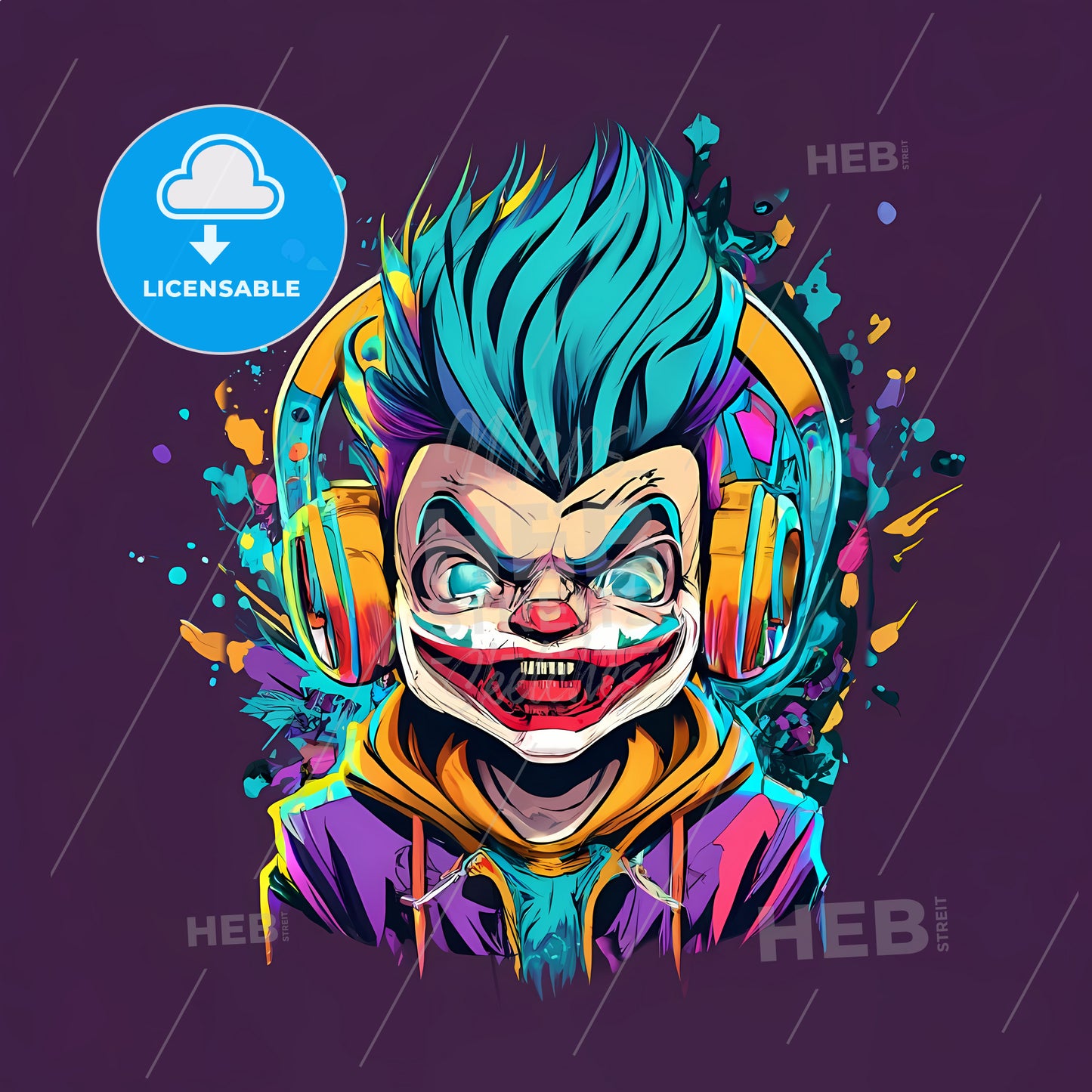 A Cartoon Of A Clown Wearing Headphones