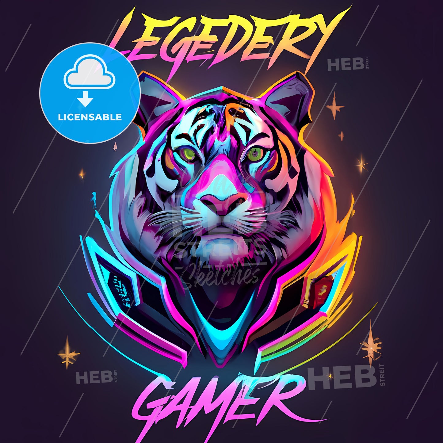 Legendary Gamer - A Tiger With Neon Colors