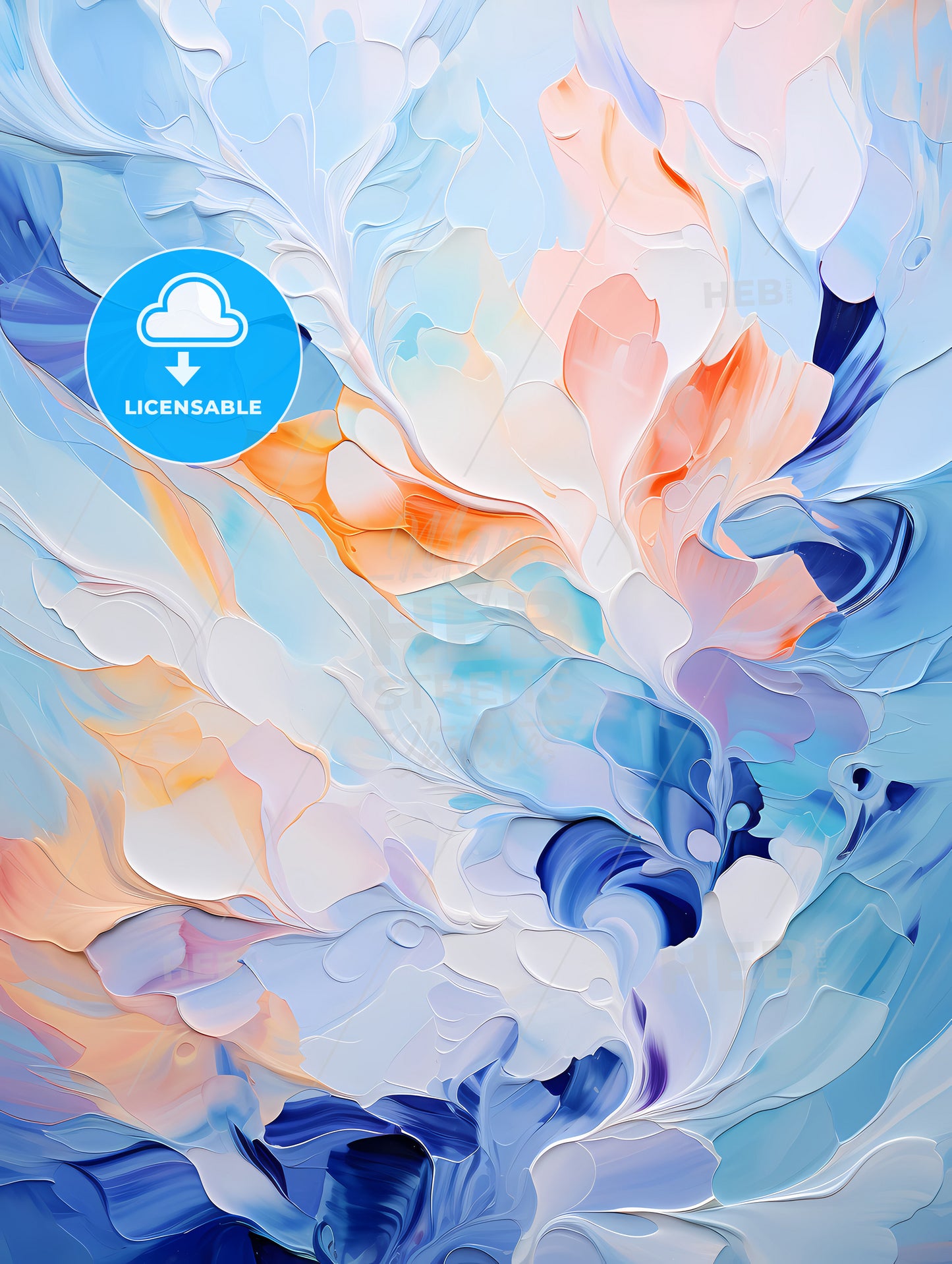 Abstract oil painting with predominant blues