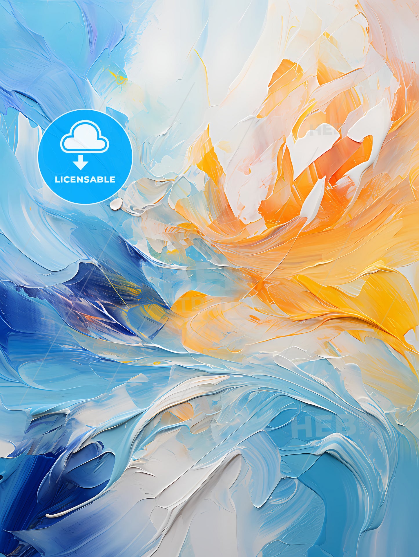 Abstract oil painting with predominant blues