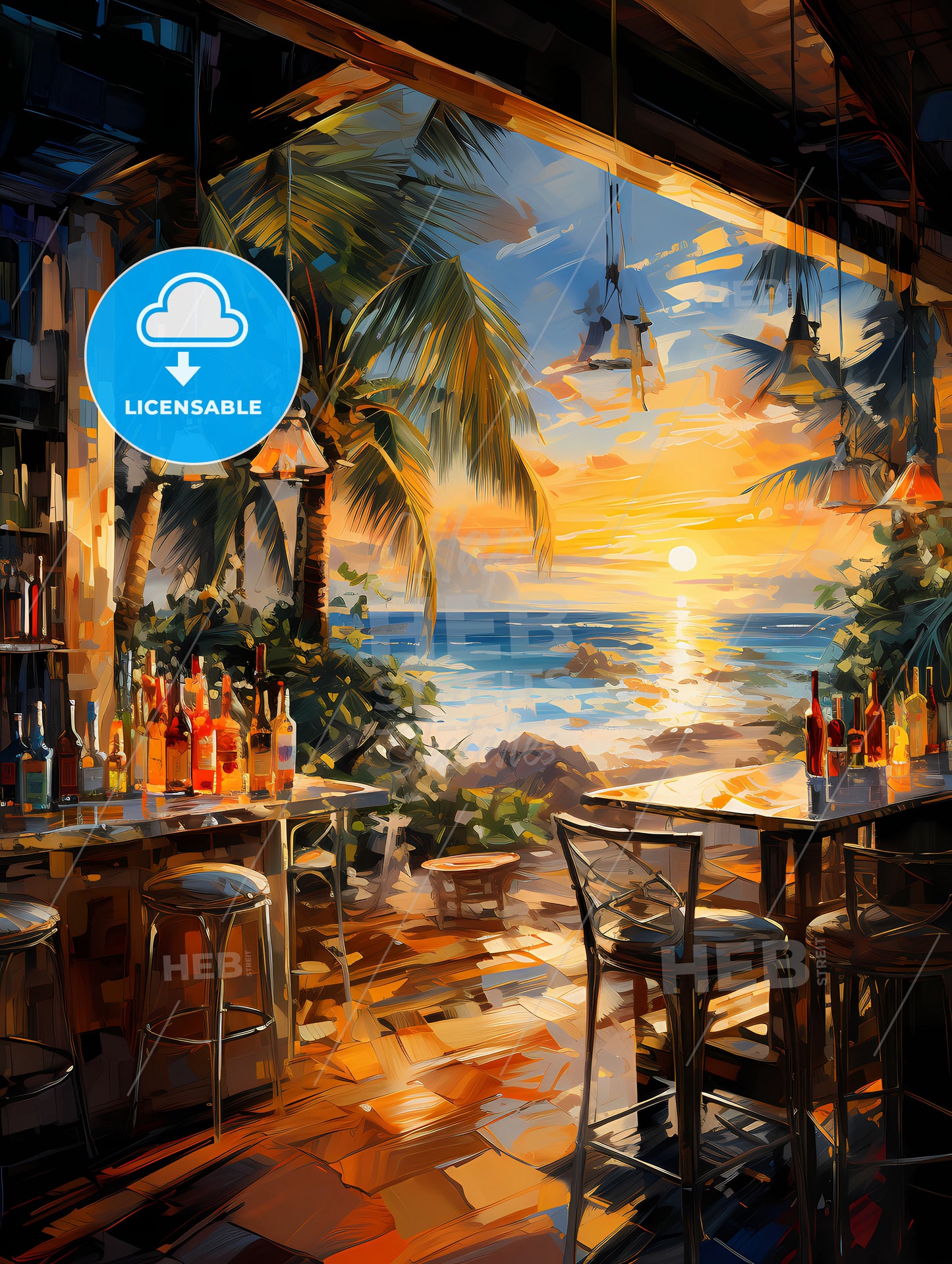 Art summer tropical beach wine bar