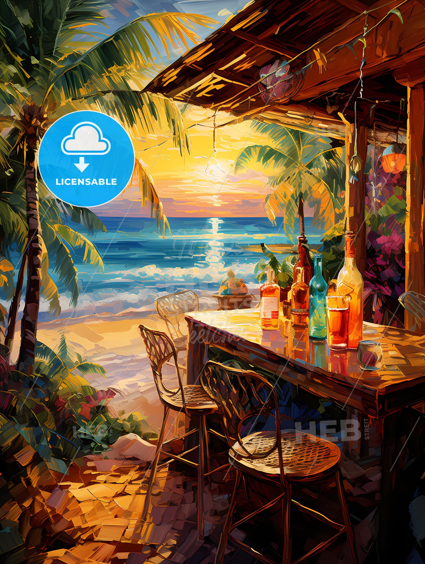 Art summer tropical beach wine bar