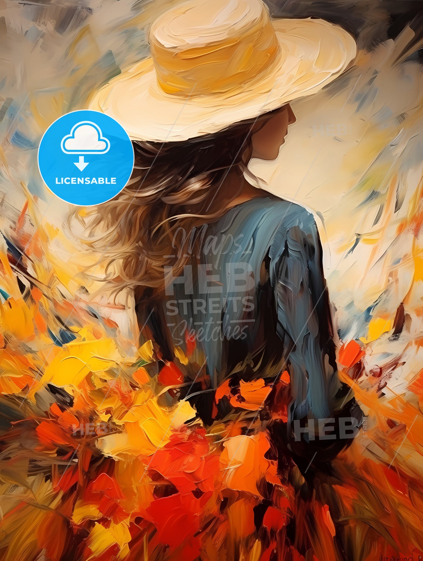Back of woman with big hat and shadow