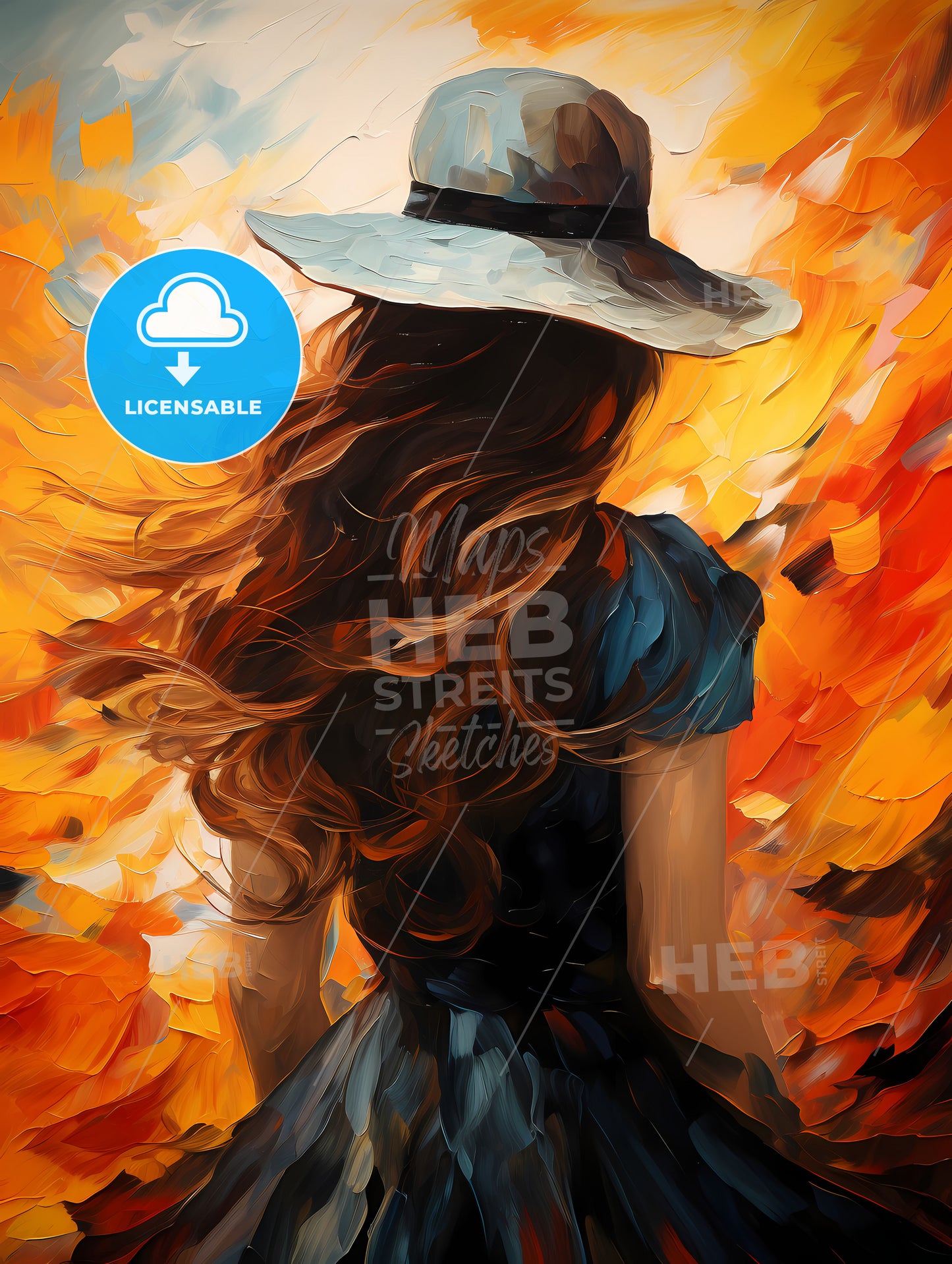 Back of woman with big hat and shadow