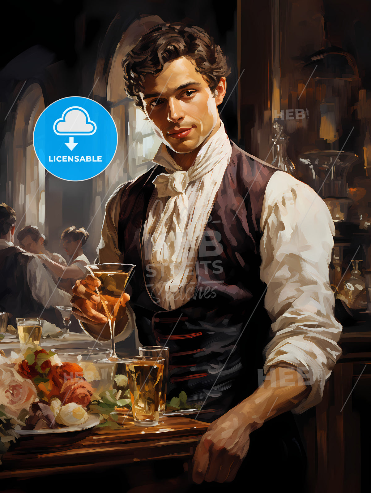 Bartender in formal dress is serving cocktail drinks