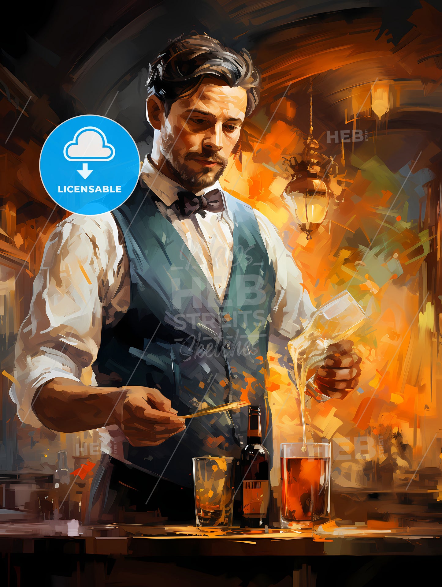 Bartender in formal dress is serving cocktail drinks