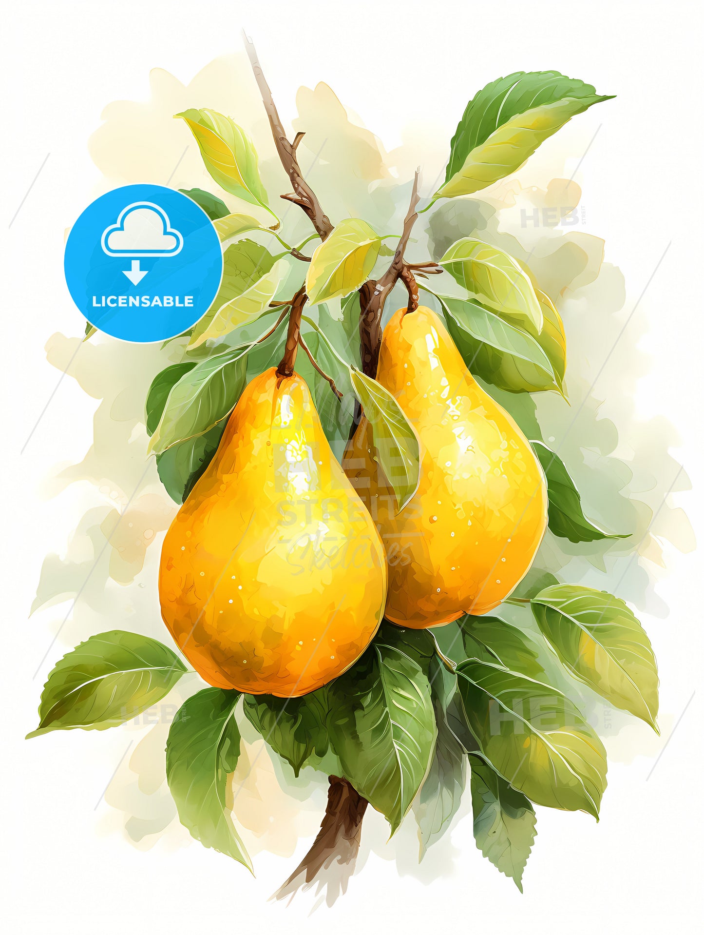 Beautiful ripe yellow pears on a white background