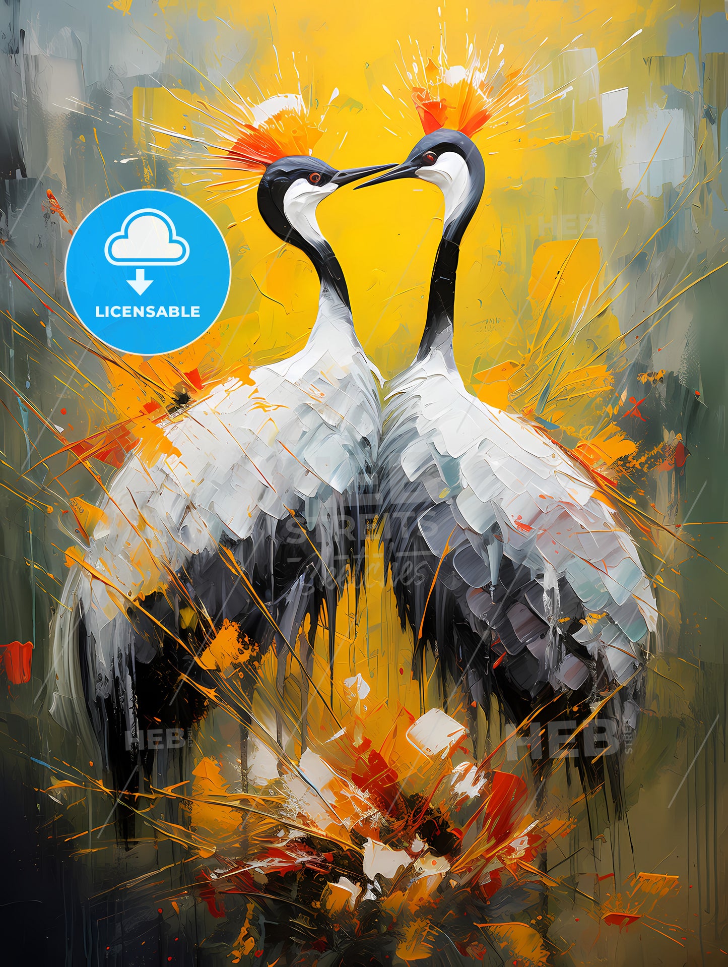 Breeding dance of grey crowned cranes