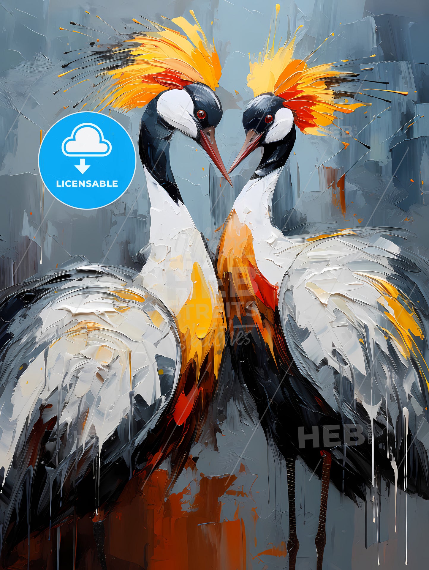 Breeding dance of grey crowned cranes