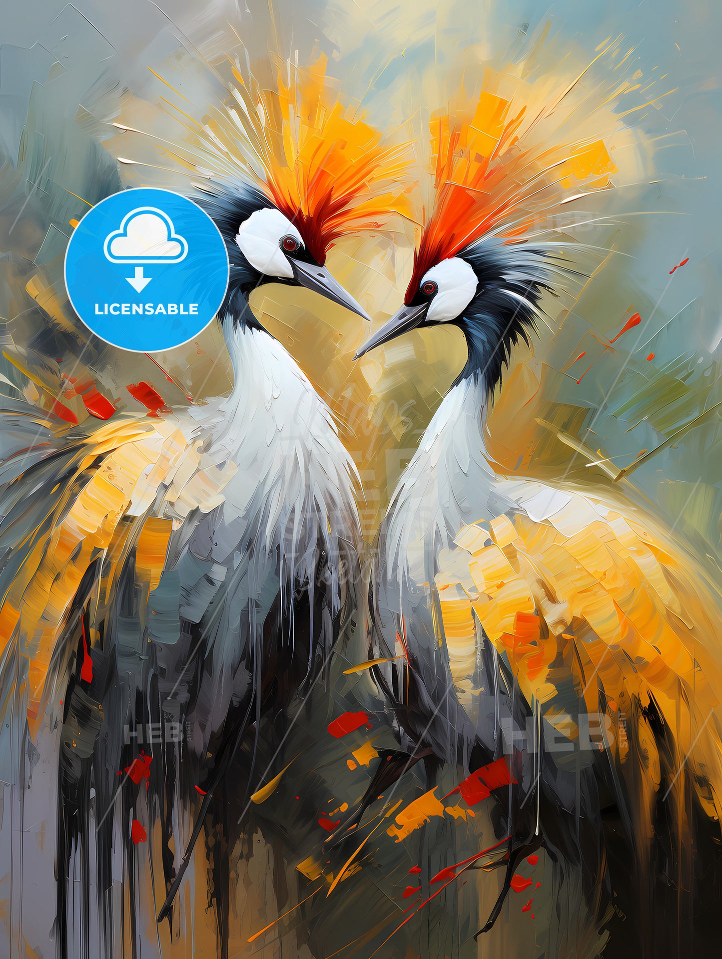 Breeding dance of grey crowned cranes