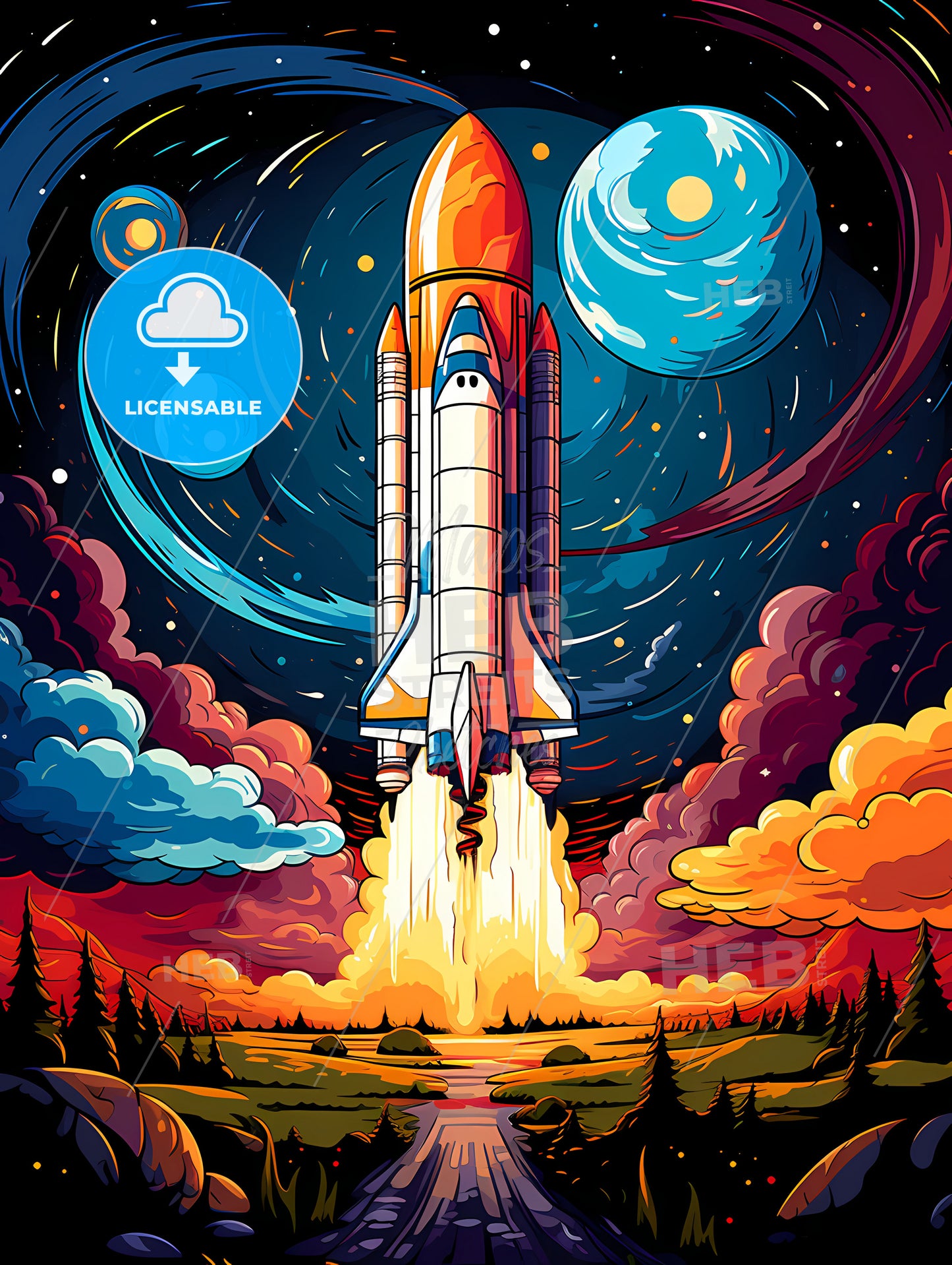 Cartoon flat design rocket ship
