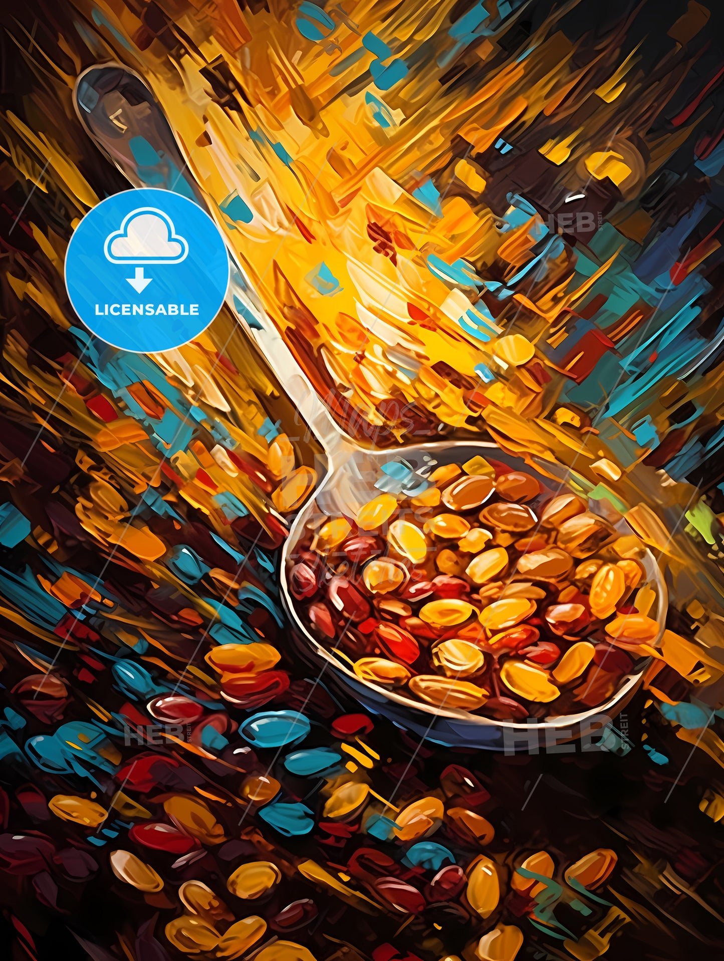 Closeup of coffee beans with scoop in mood lighting