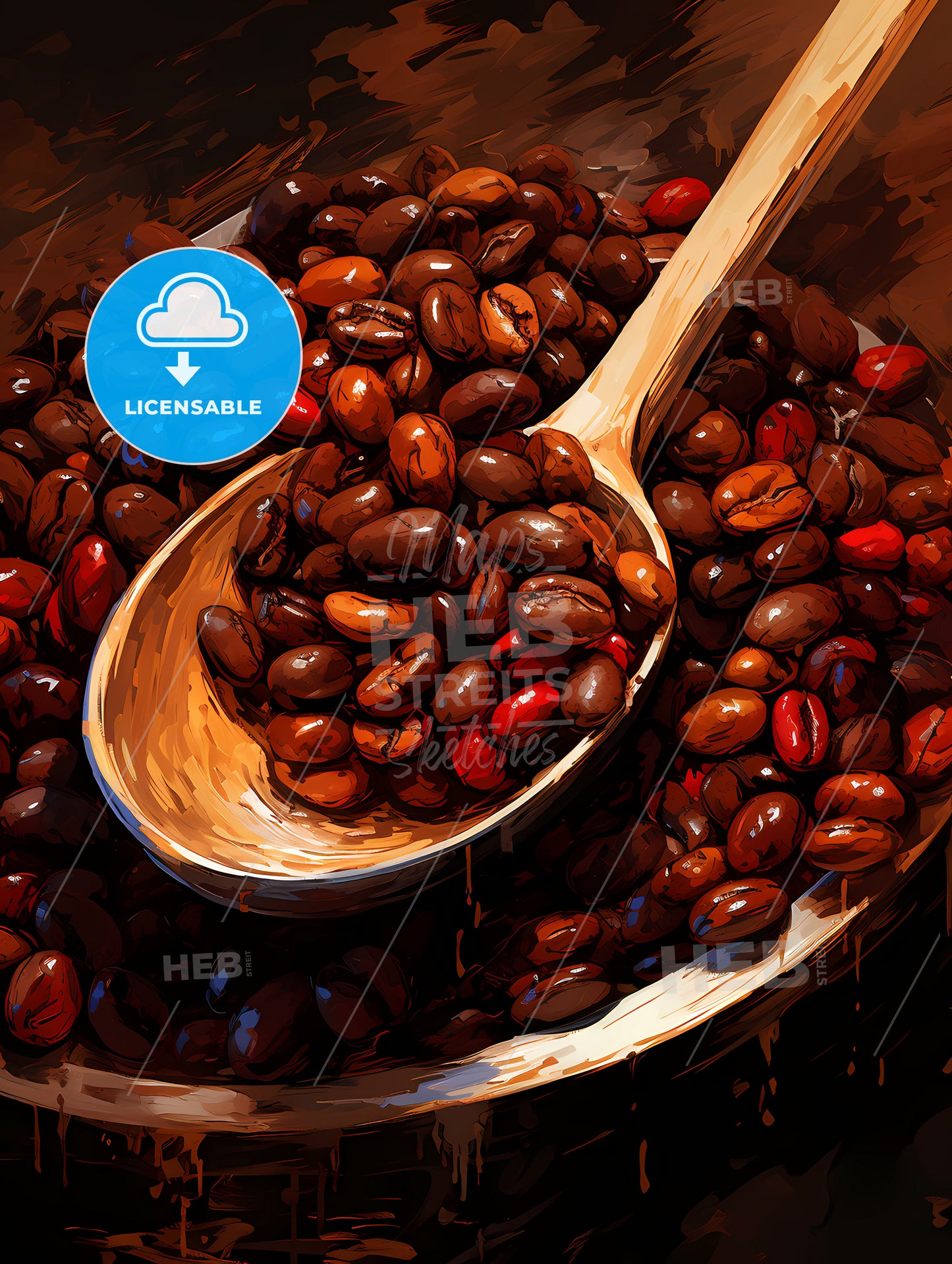 Closeup of coffee beans with scoop in mood lighting