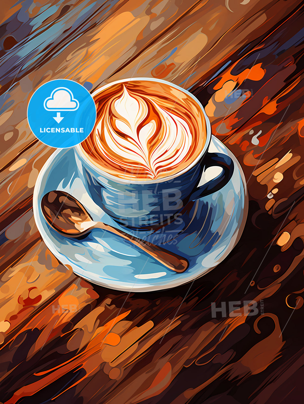 Cup of cappuccino coffee on wooden background