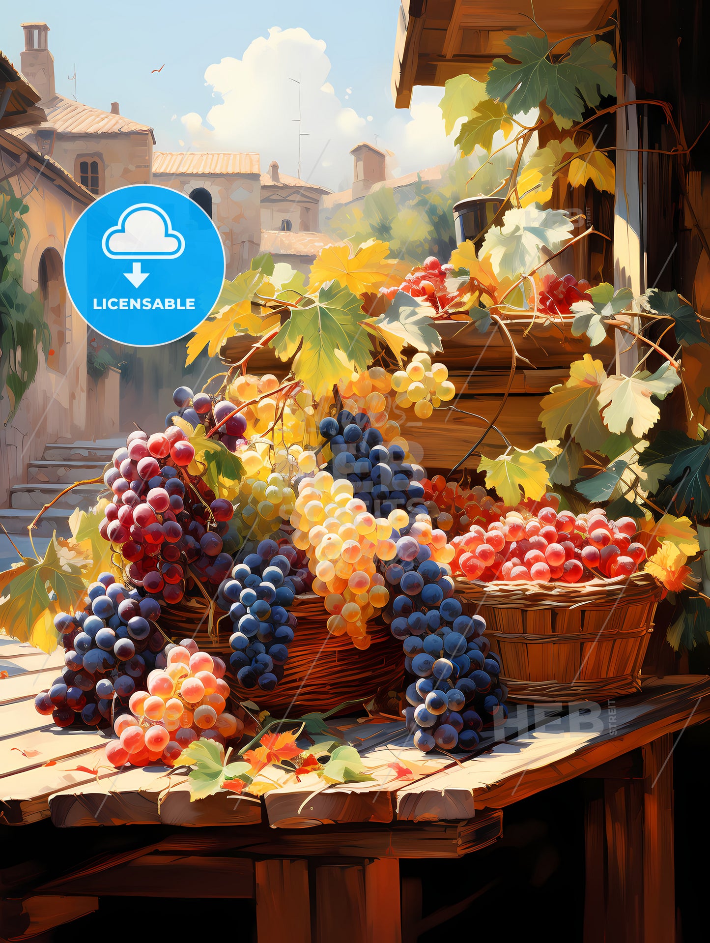 Grapes on sale in a Tuscan Fruit market Italy