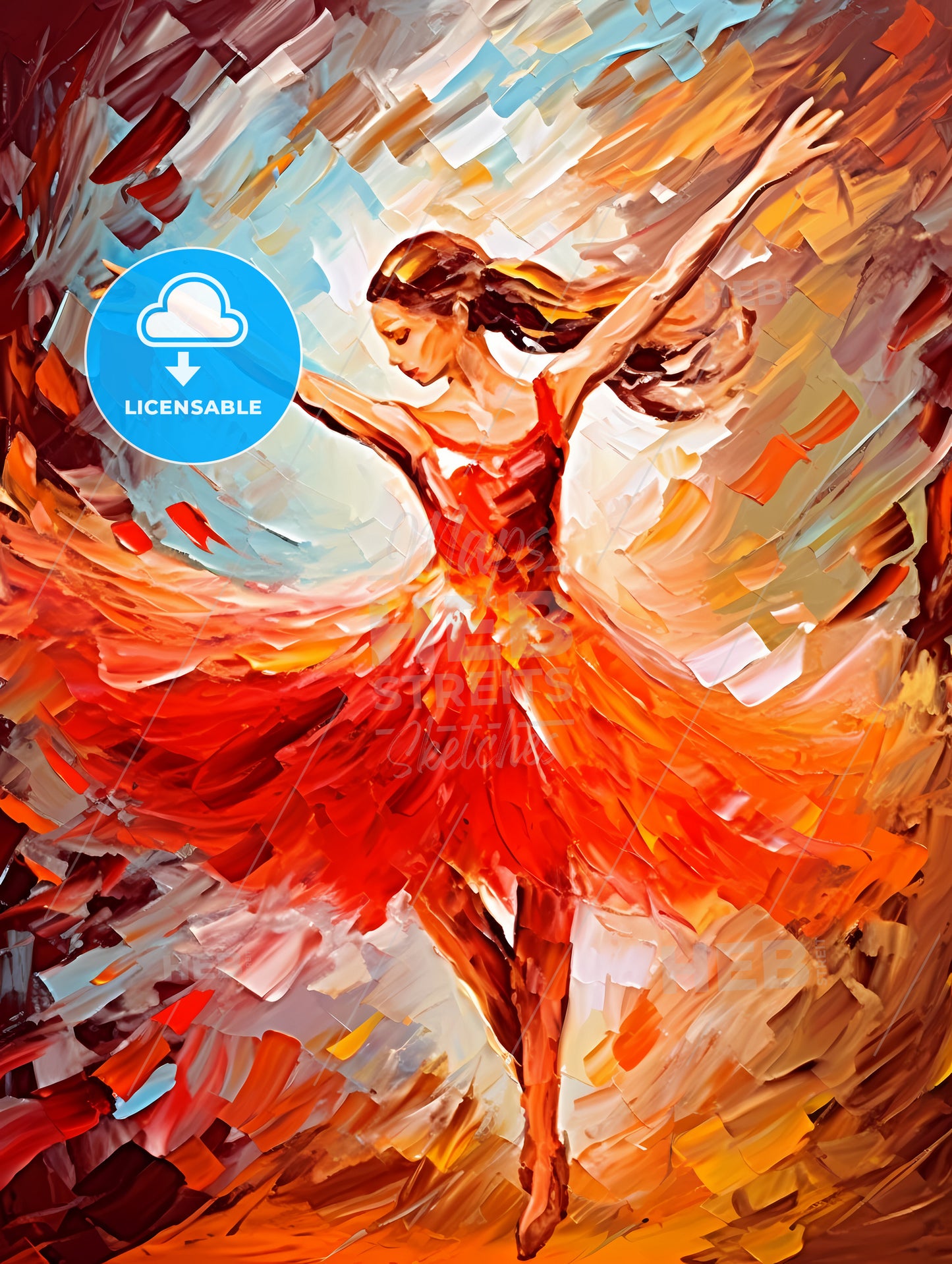 Hand drawing picture with red ballet dancer