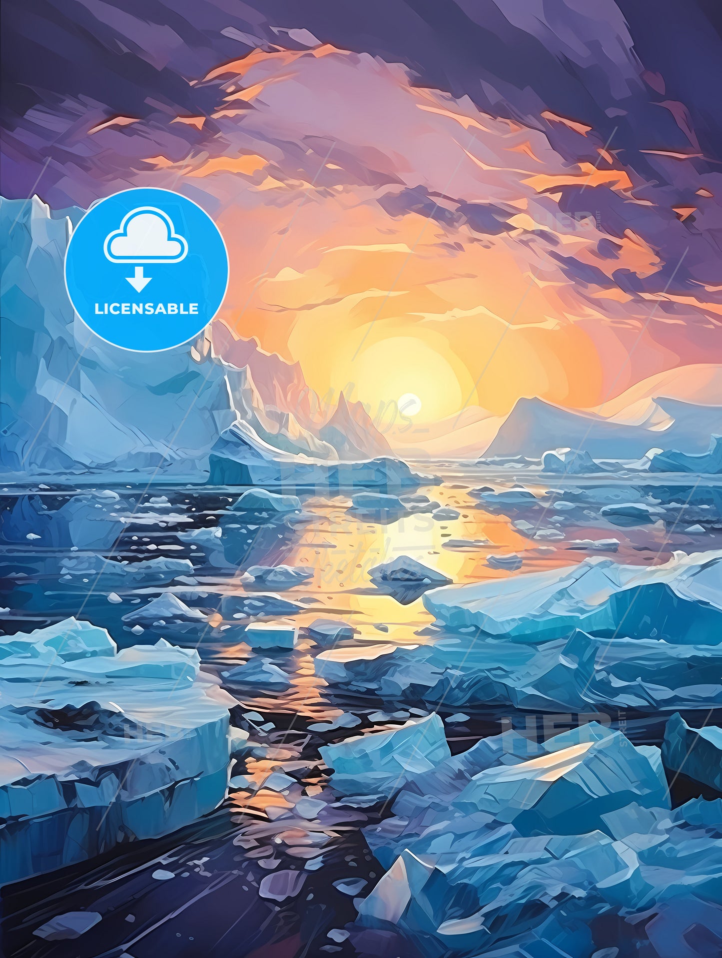 Icebergs at night Jokulsarlon lagoon Iceland