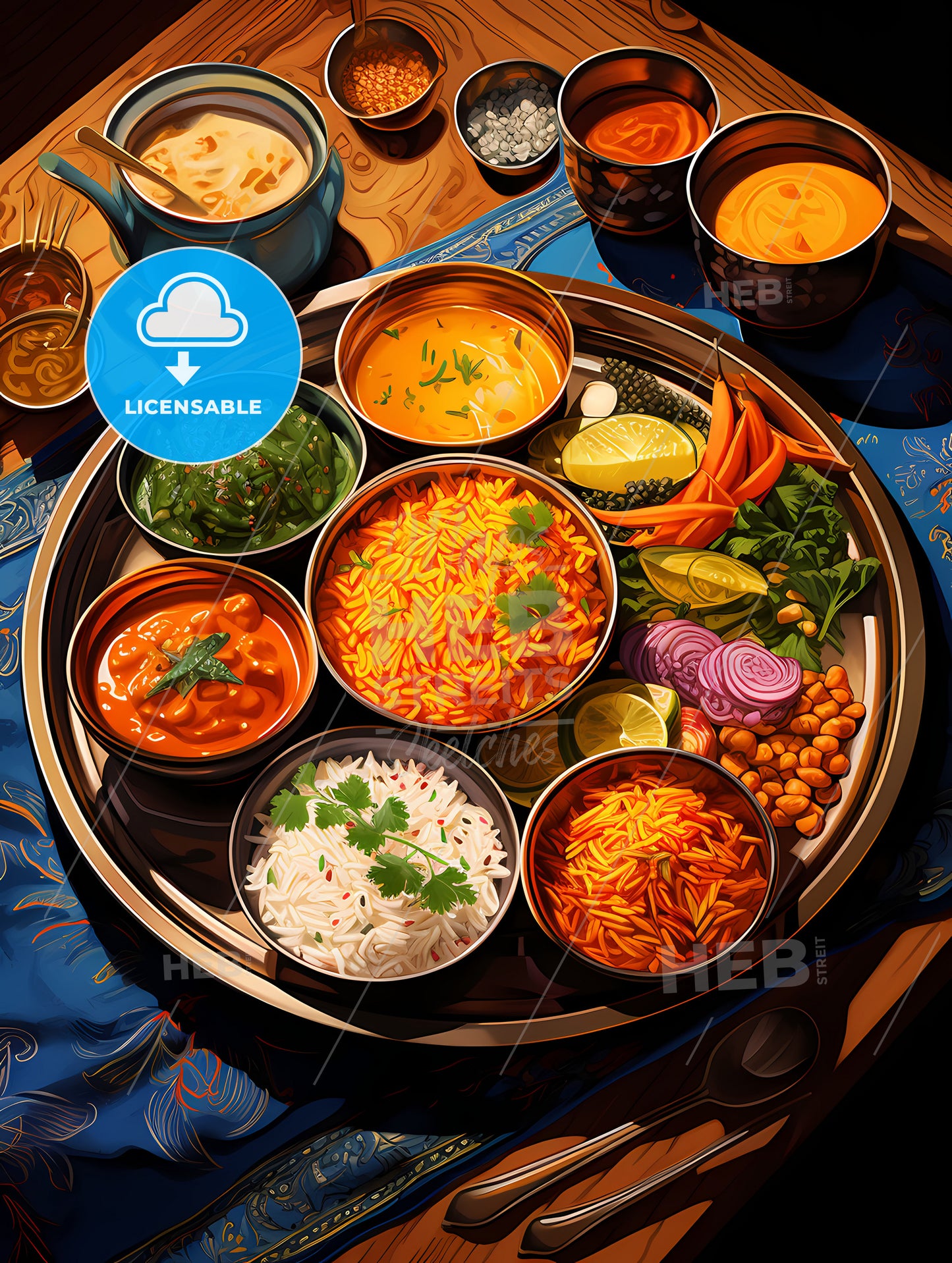 Indian meal Thali consisting of different curry