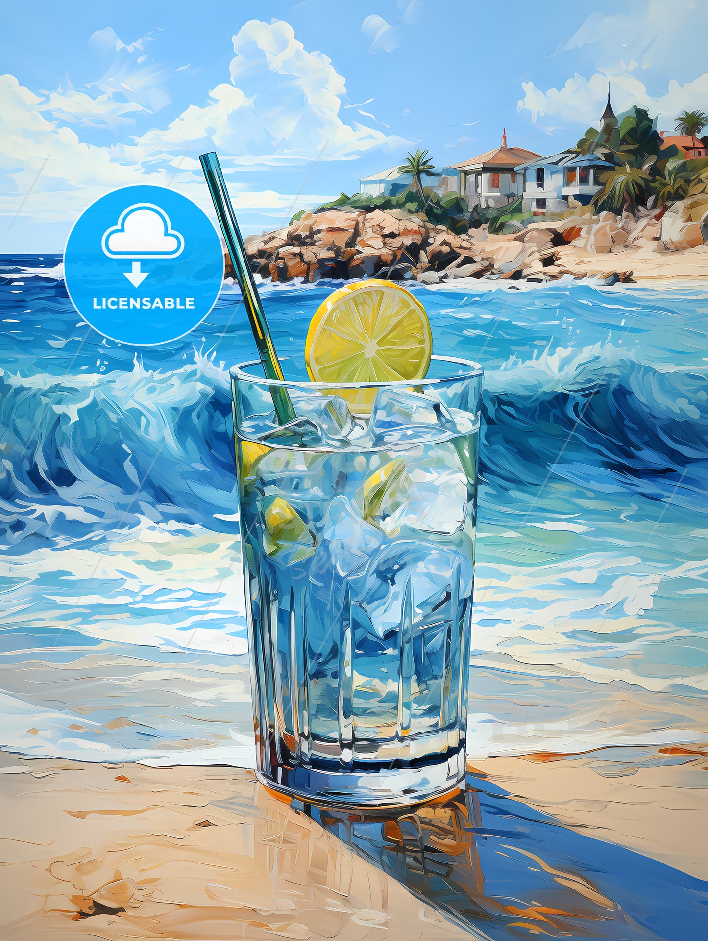 Margarita cocktail on beach blue sea