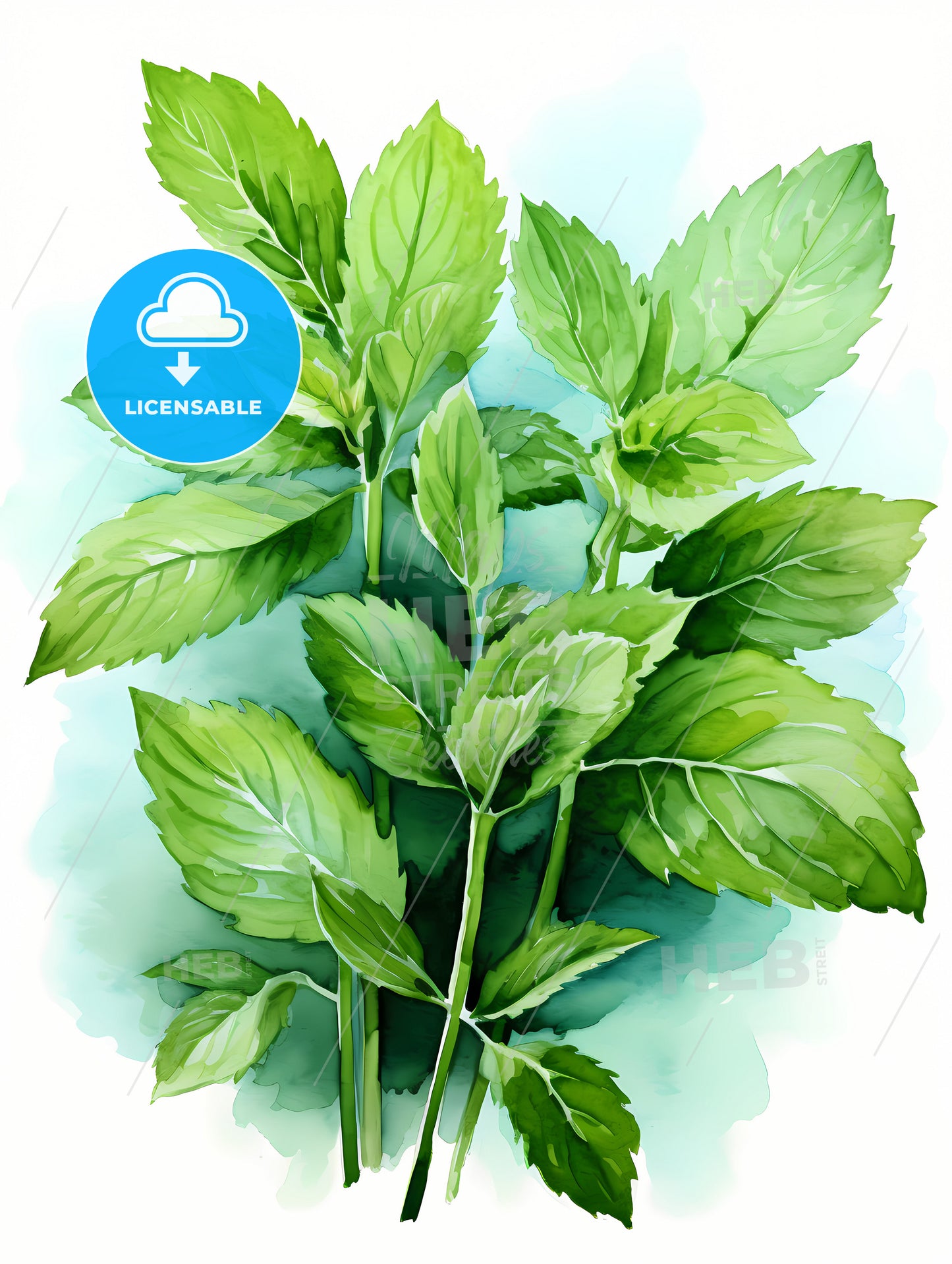 Mint leaves watercolor illustration
