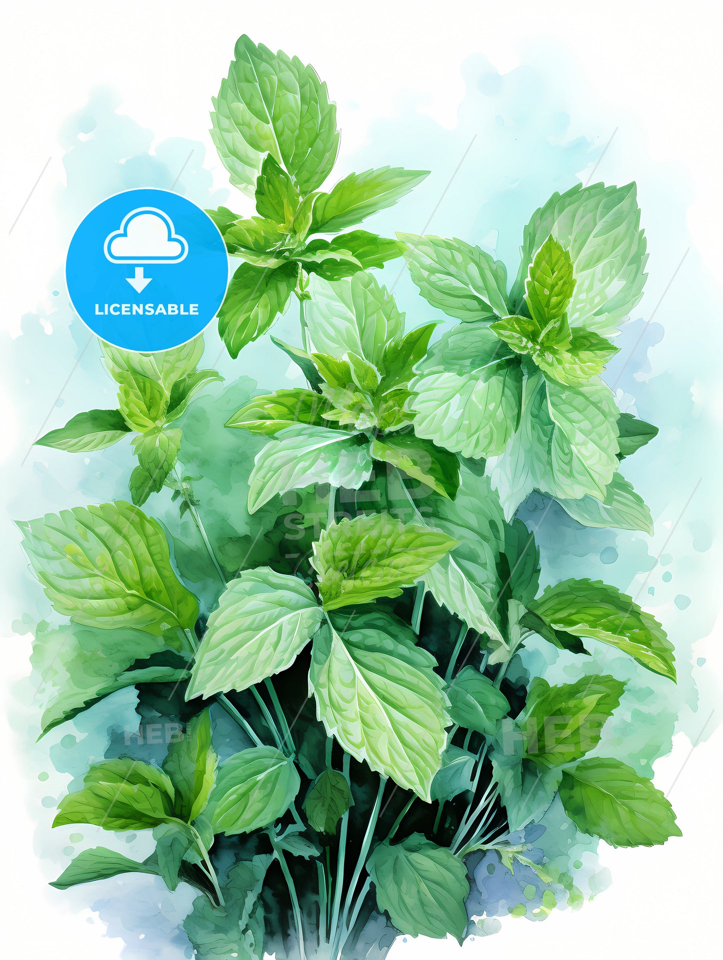 Mint leaves watercolor illustration