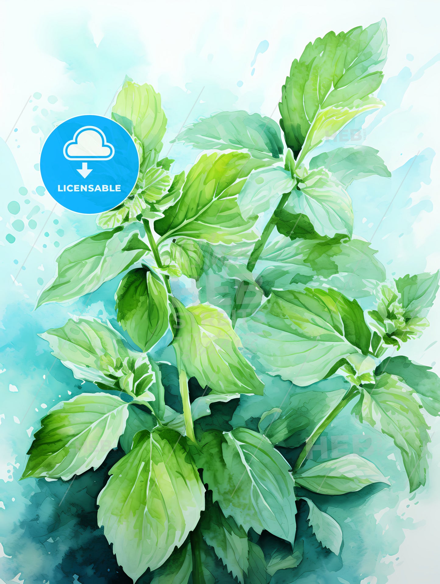Mint leaves watercolor illustration
