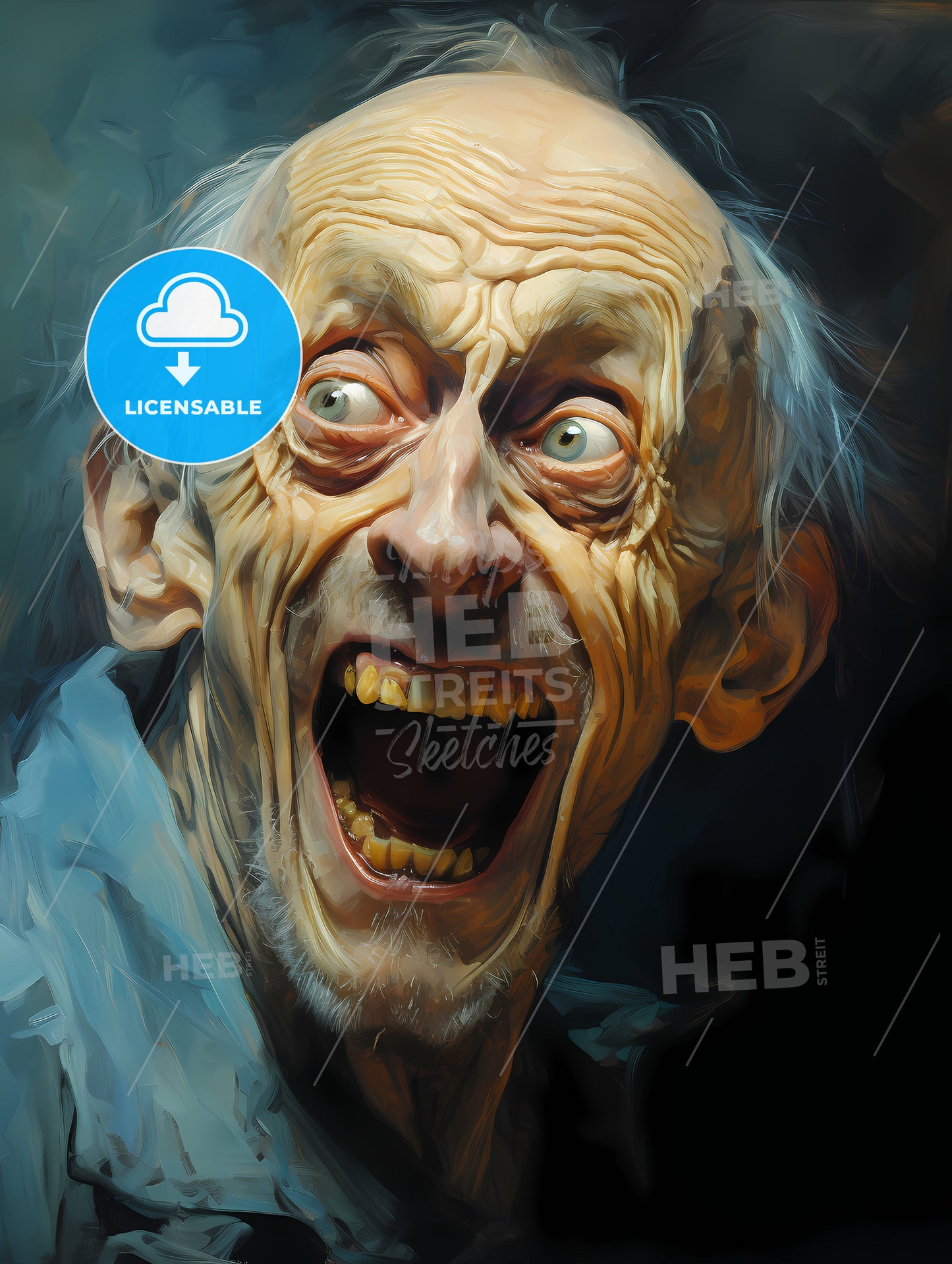 Portrait of an upset man with protruding teeth