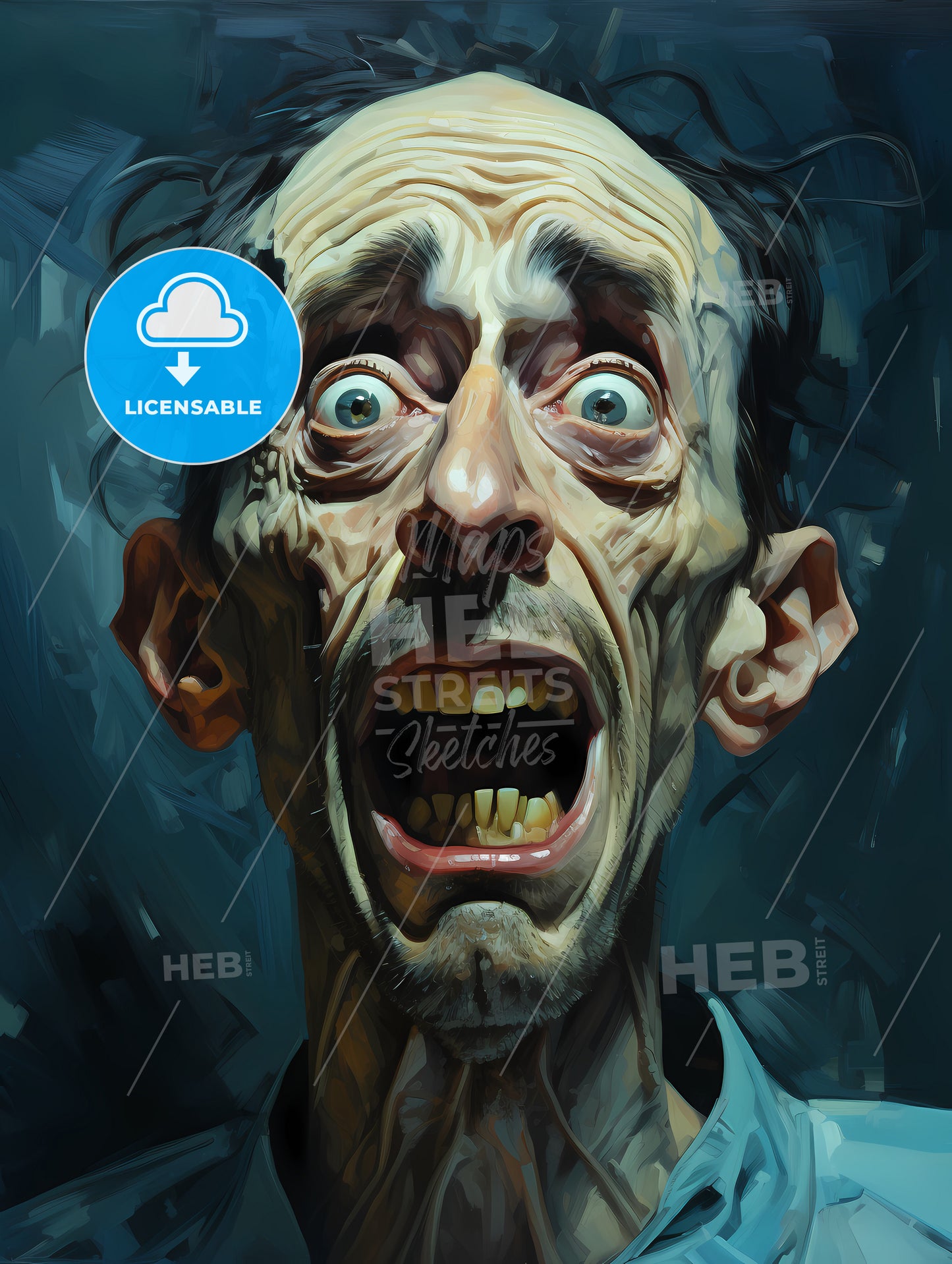 Portrait of an upset man with protruding teeth