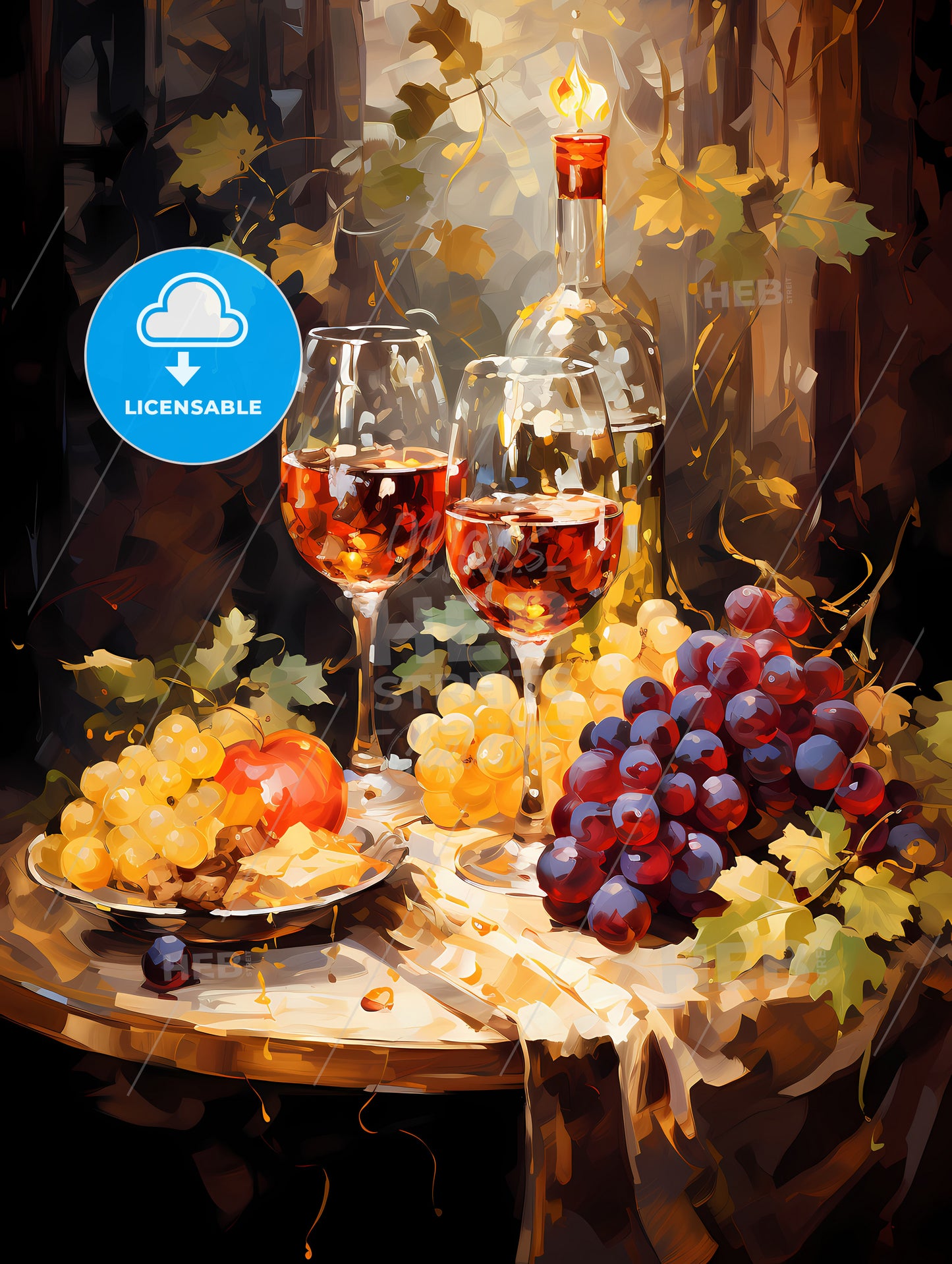 Red and white wine composition in mood lighting