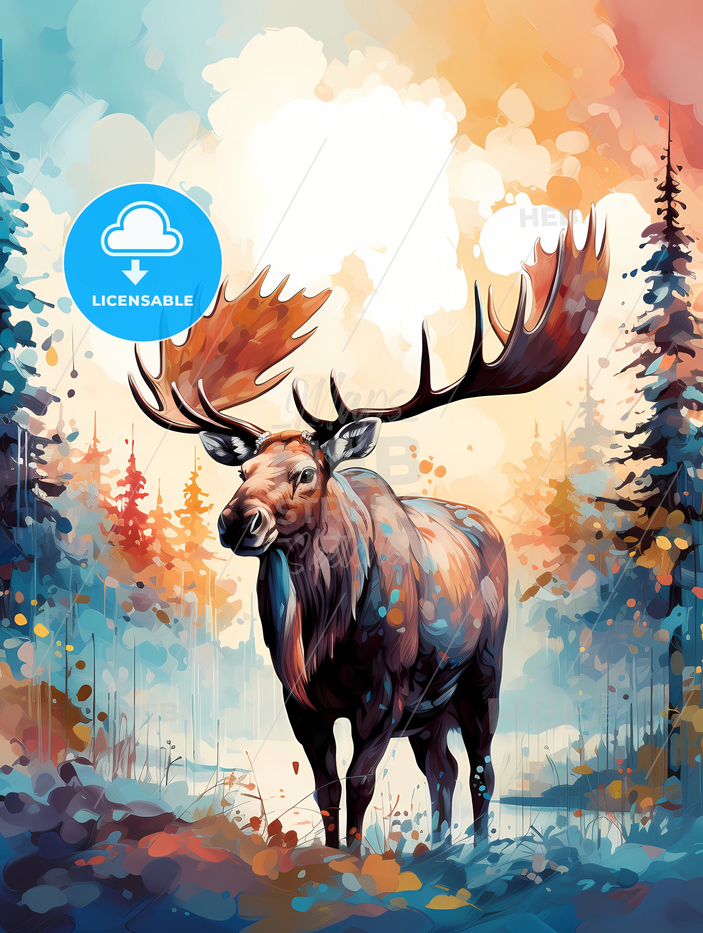 Silhouette moose on white background