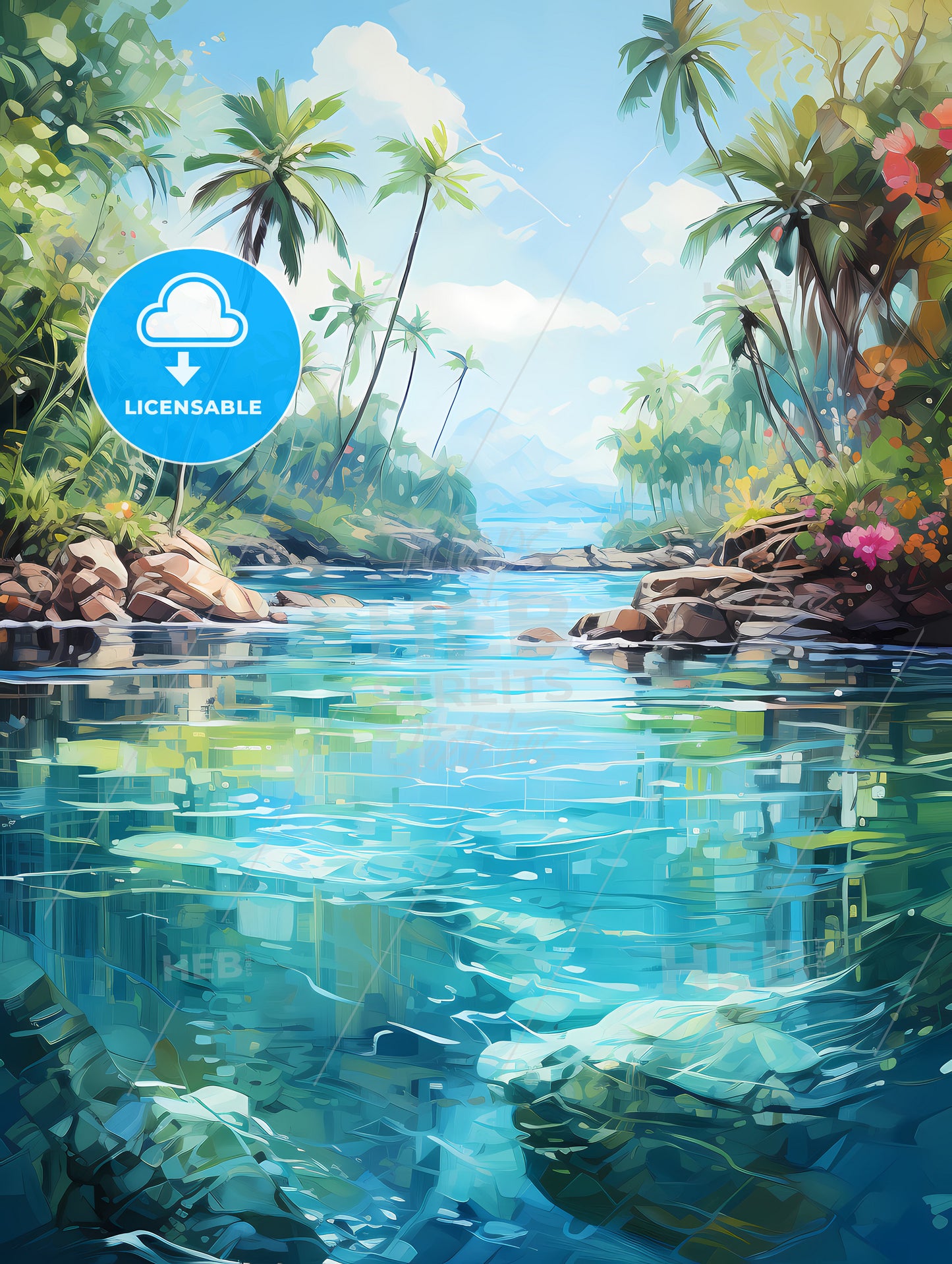 Split shot of tropical island