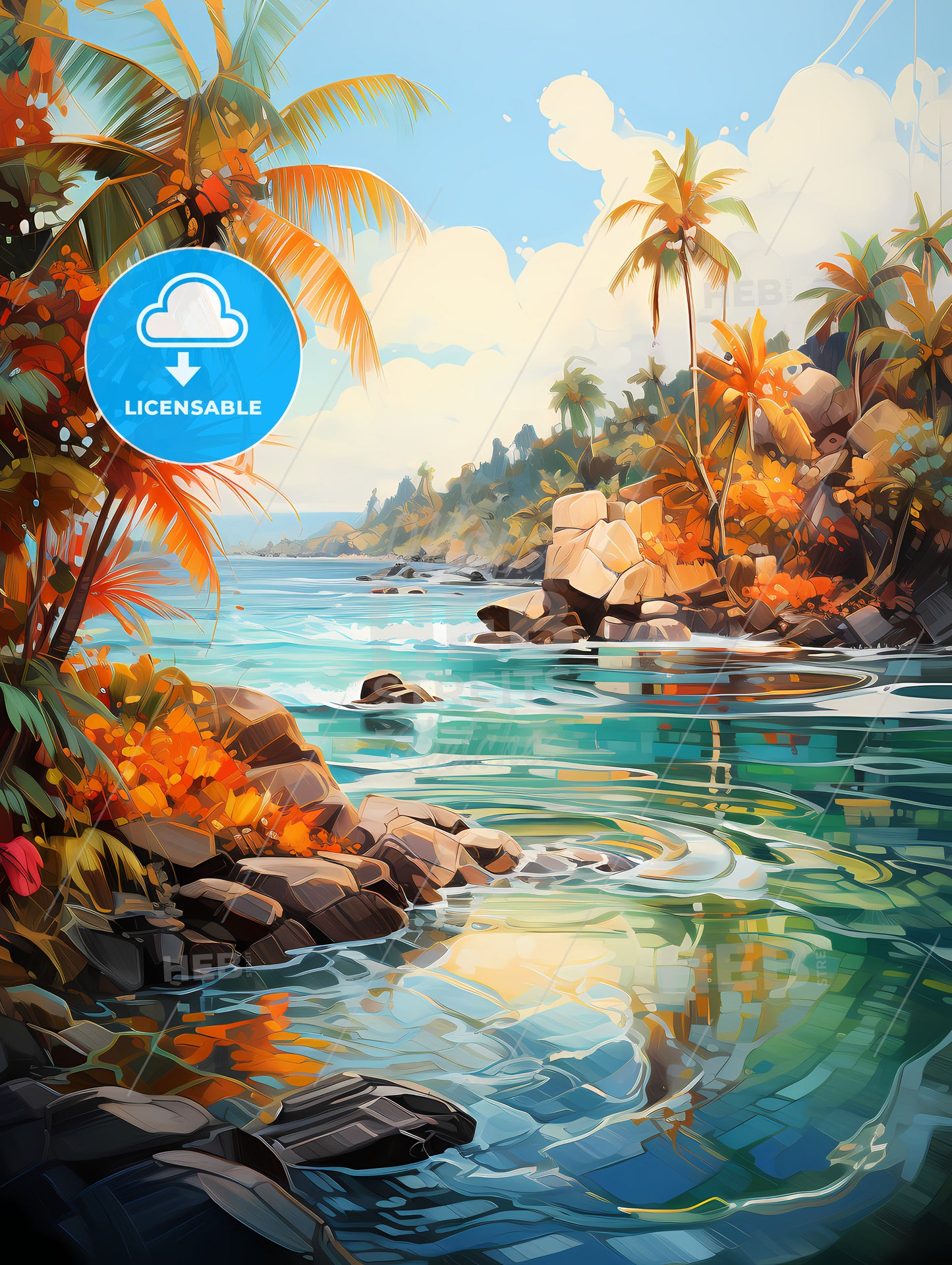 Split shot of tropical island