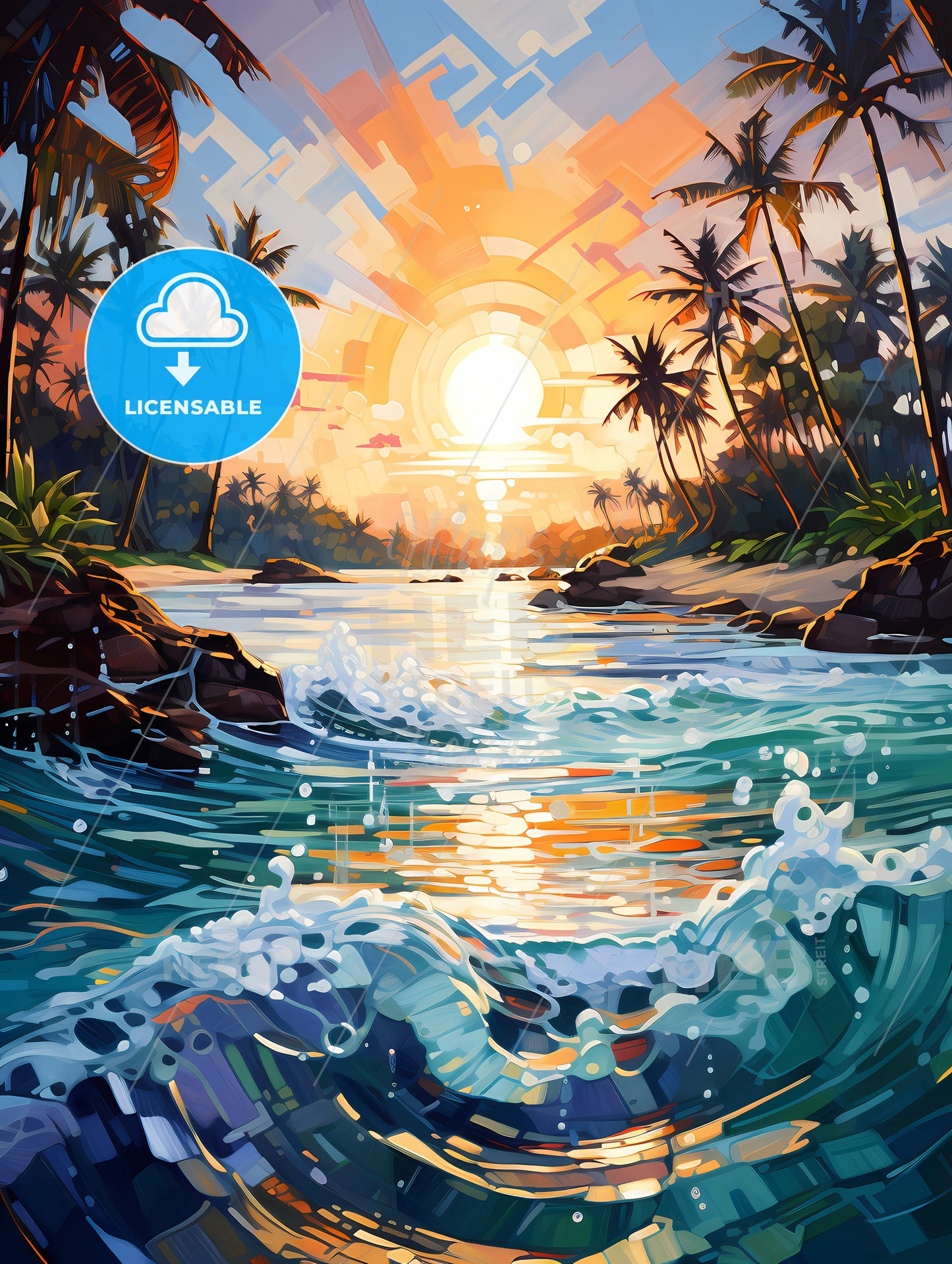 Split shot of tropical island