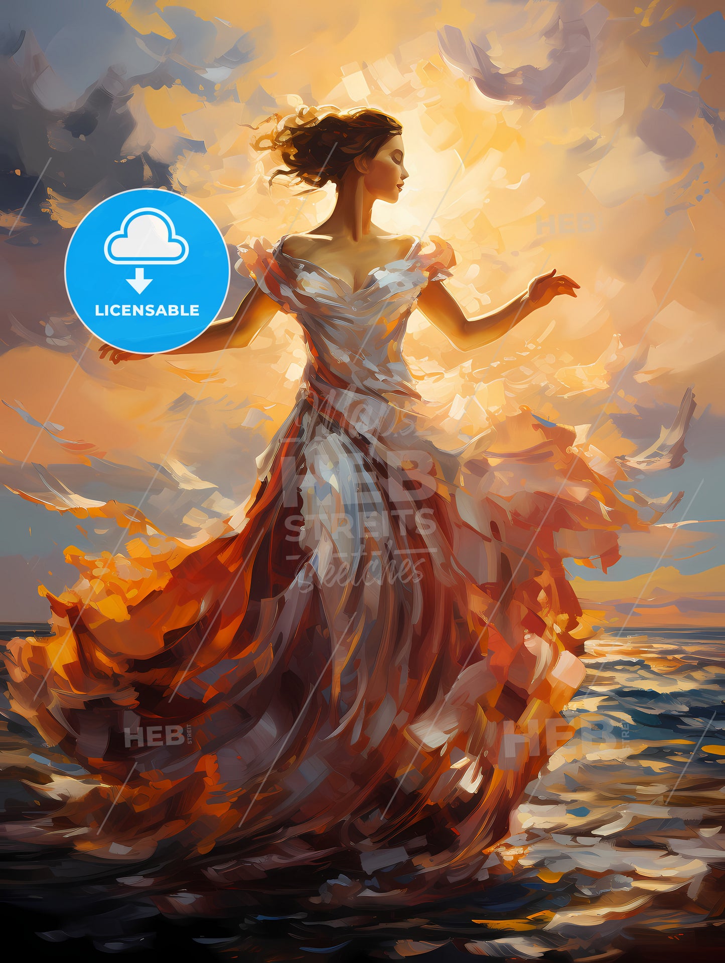 The ballerina soaring against the coming sun