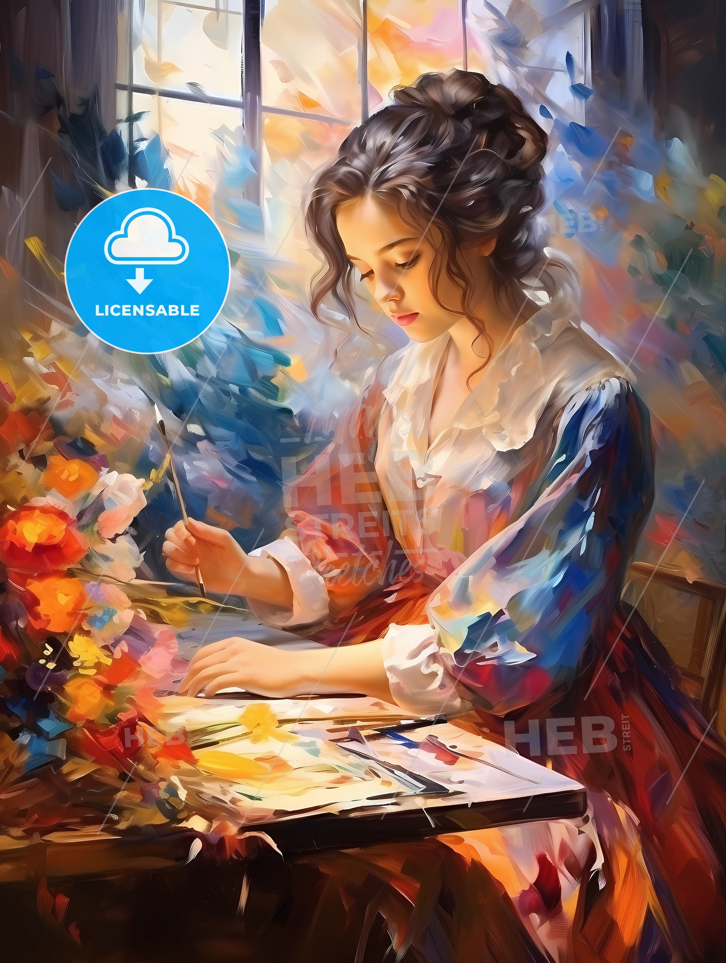 The beautiful girl drawing a picture