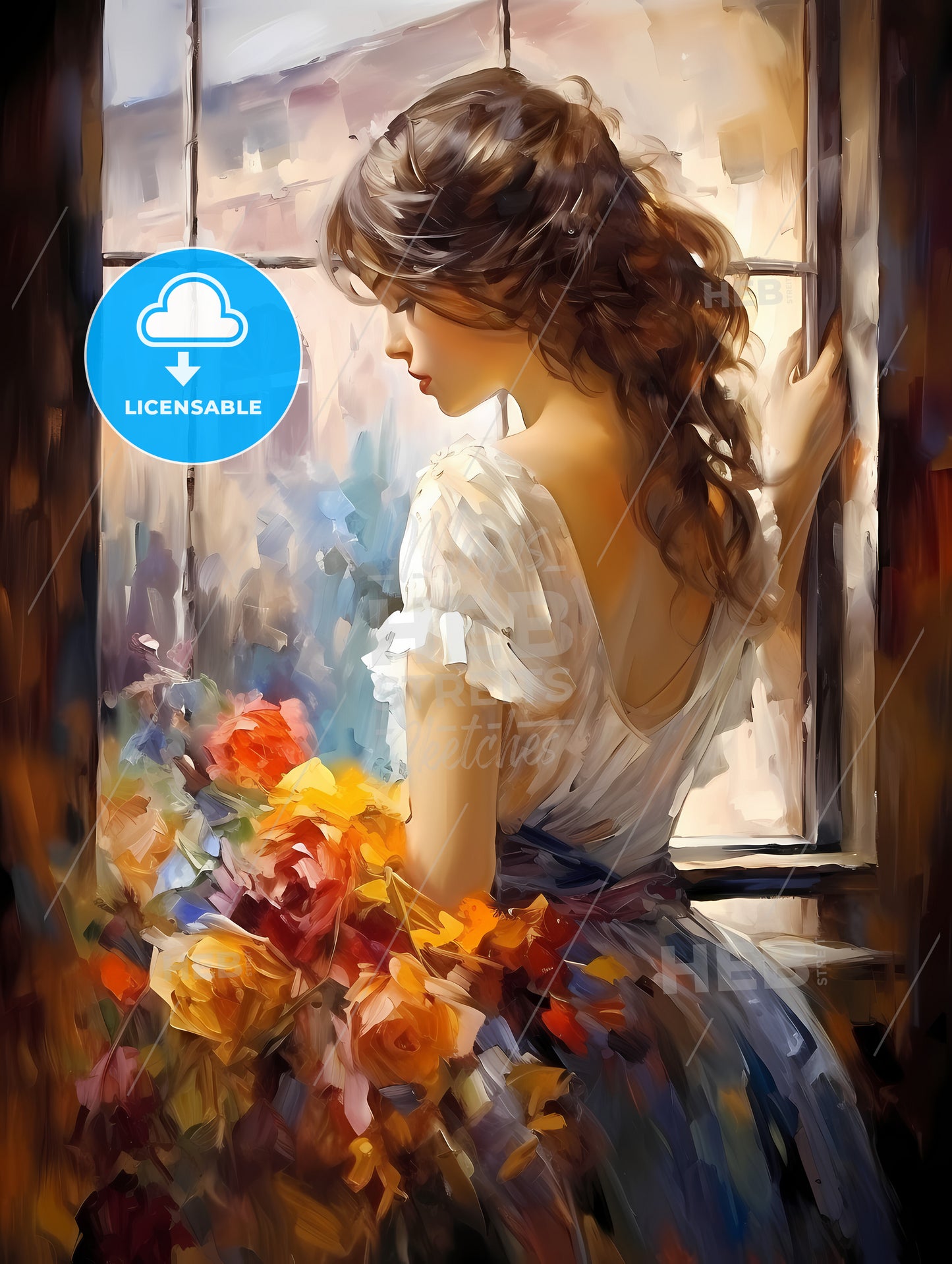 The beautiful girl sitting at a window