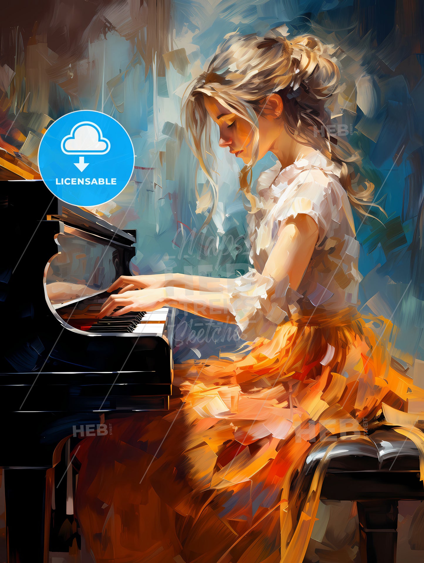 The girl playing on the piano