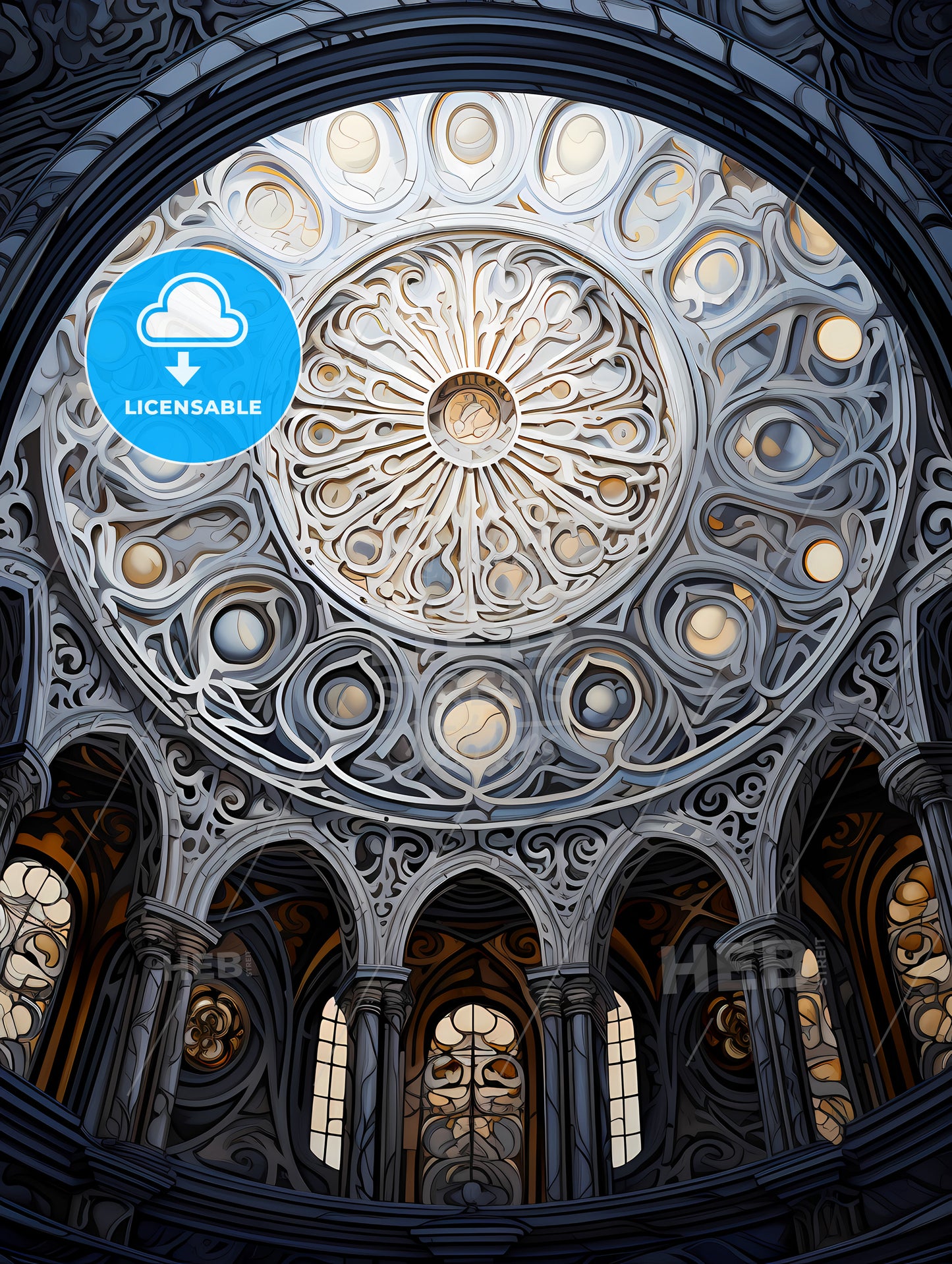 The metallic silver pattern of a dome