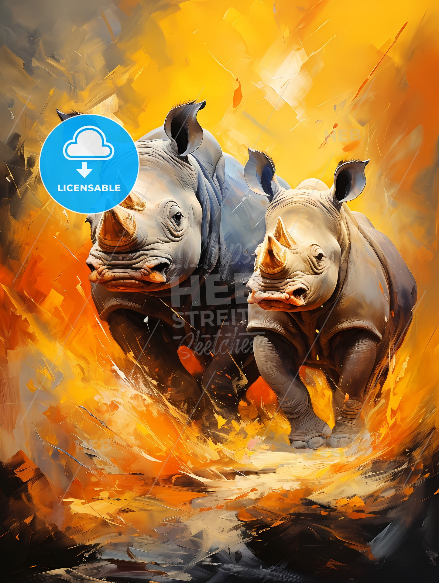 Two endangered black rhinocerous