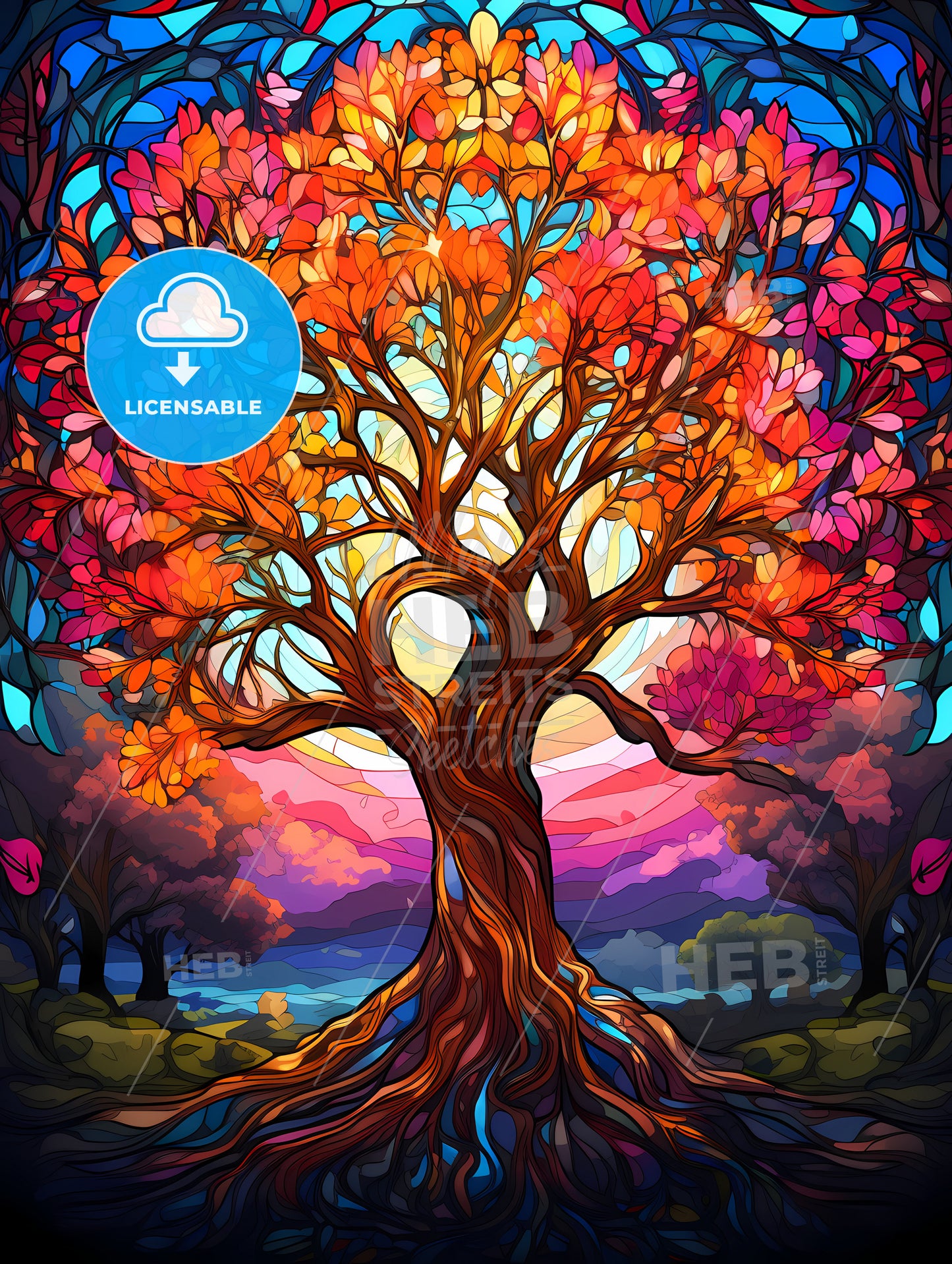 Vibrant Stained Glass Tree