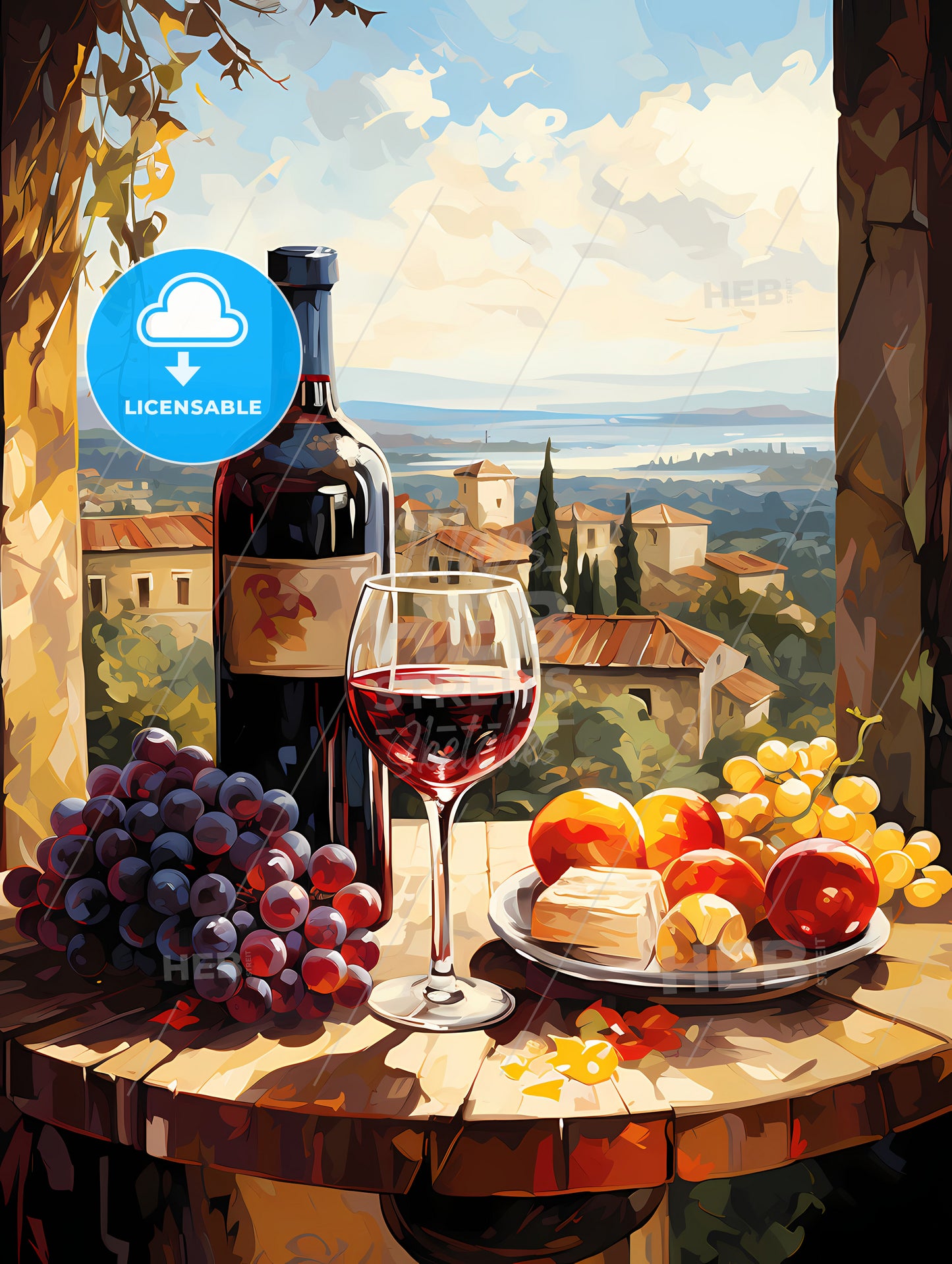 Vineyard with red and white wine