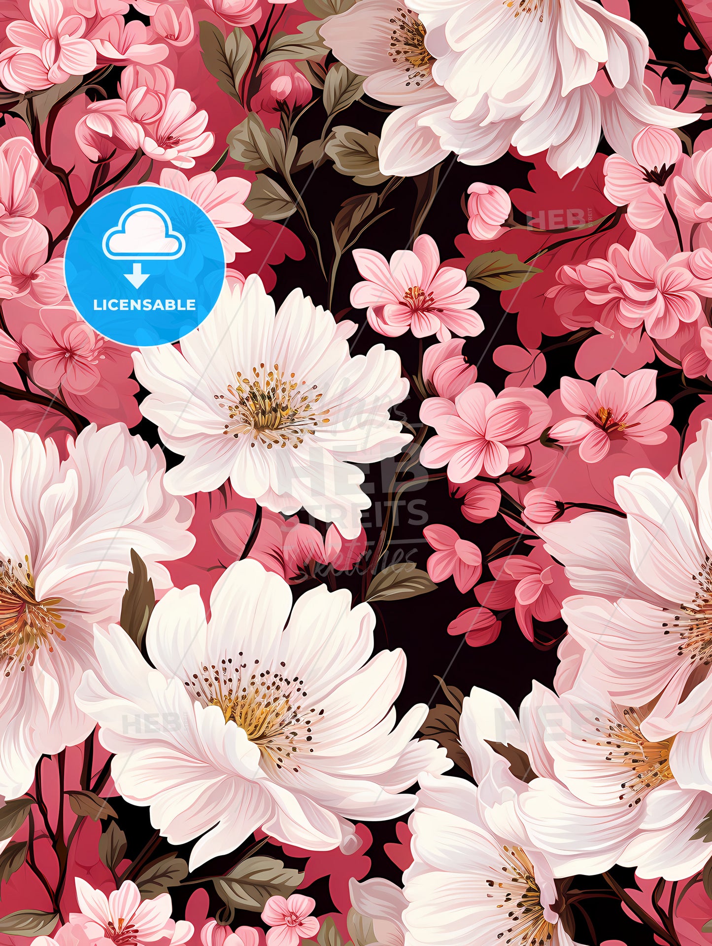 White flowers on blue background