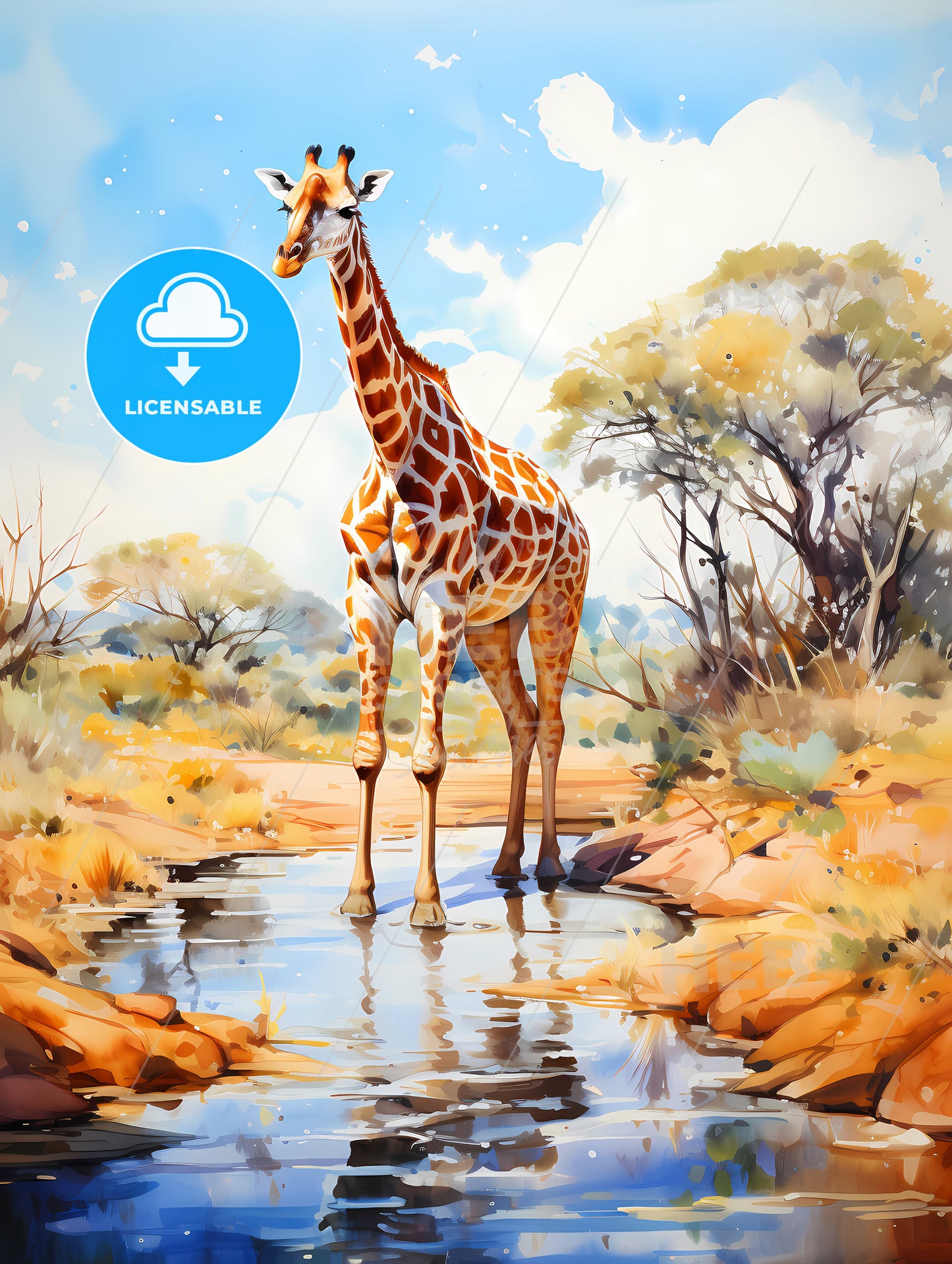 Wild giraffe drinking Etosha Namibia