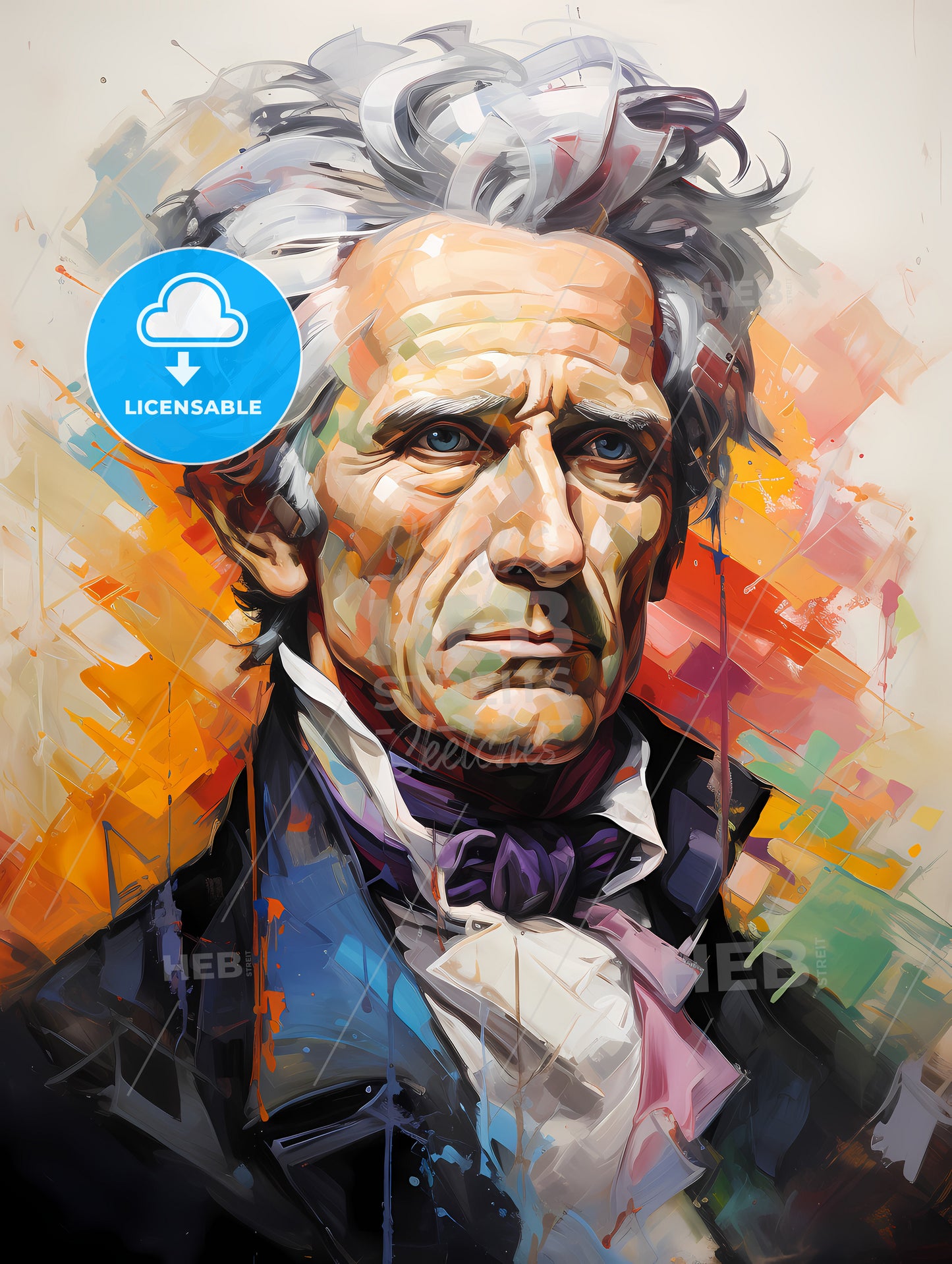 Andrew Jackson potrait with lines painted