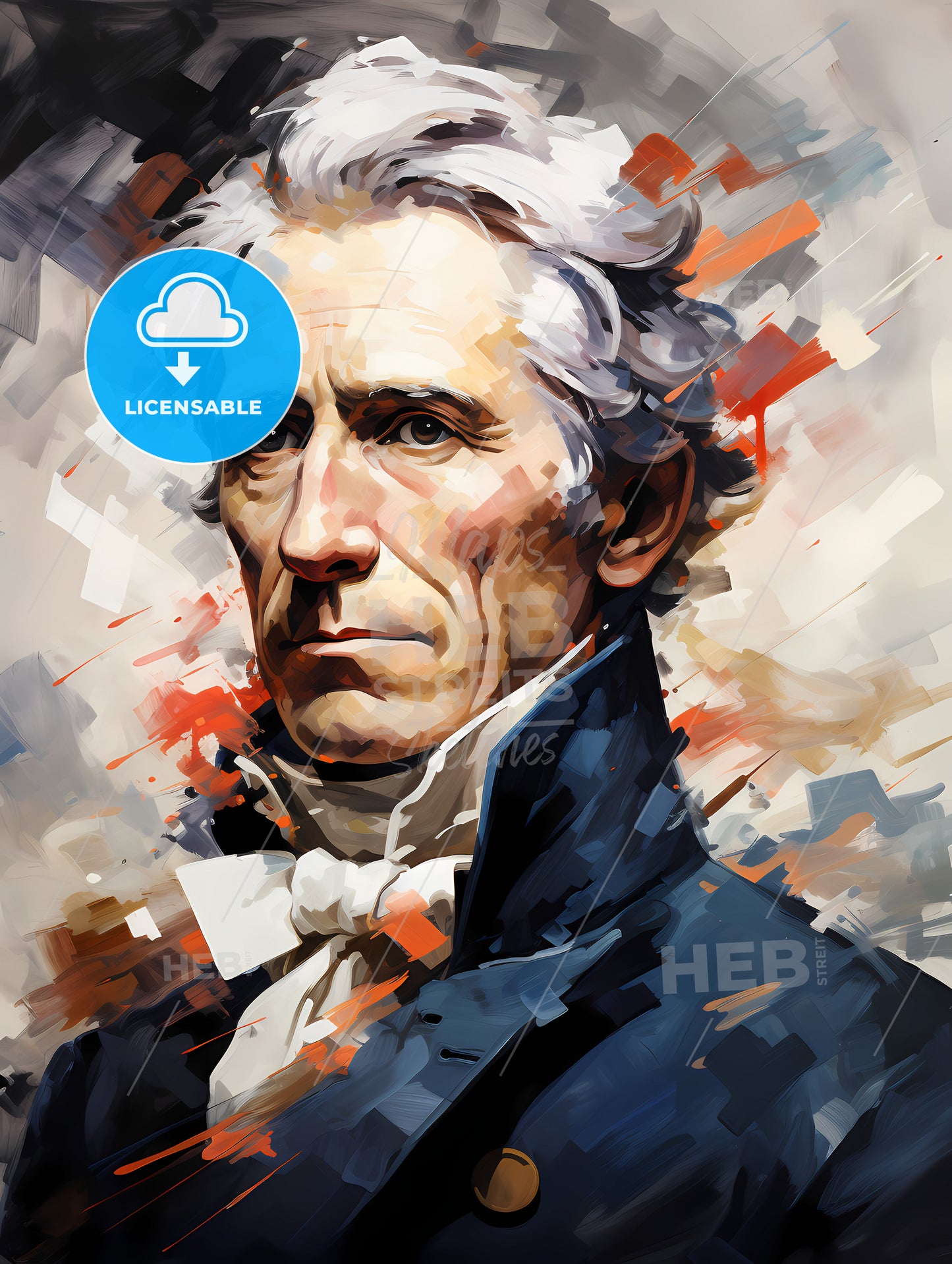 Andrew Jackson potrait with lines painted