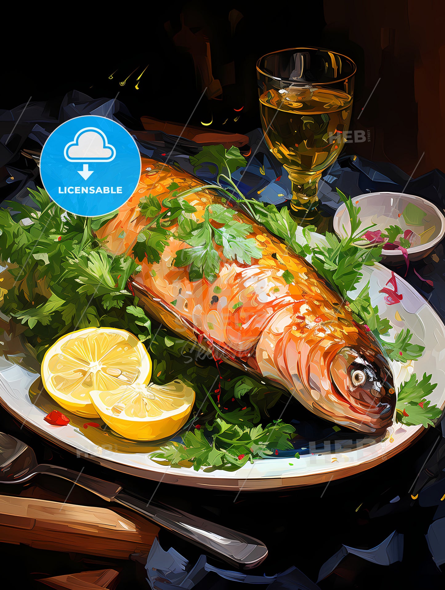 Atlantic salmon with a rocket salad garnished