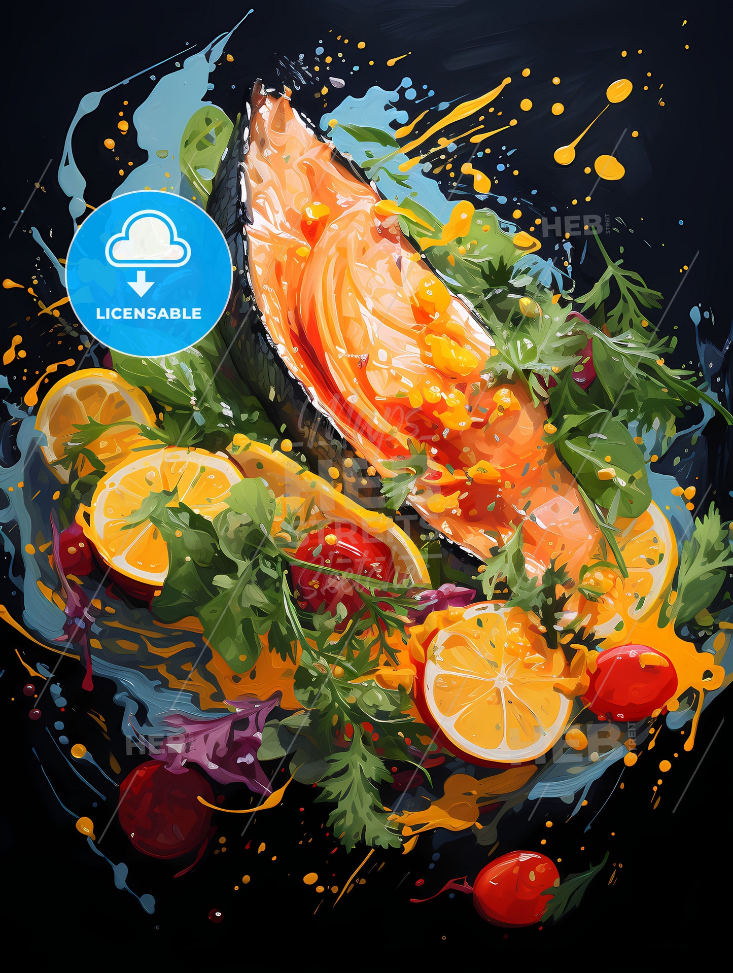 Atlantic salmon with a rocket salad garnished